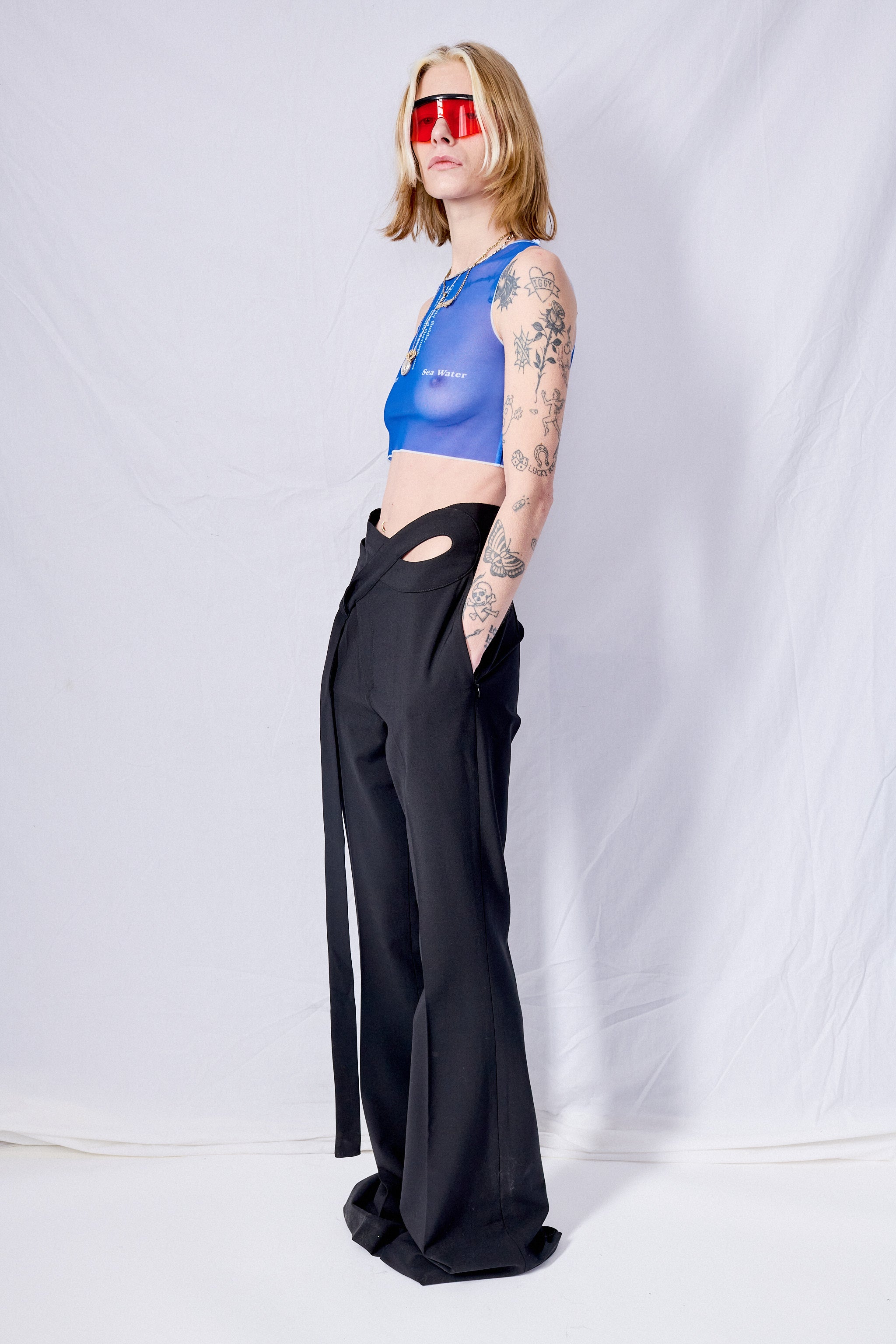 Blue Wet Script Crop Top