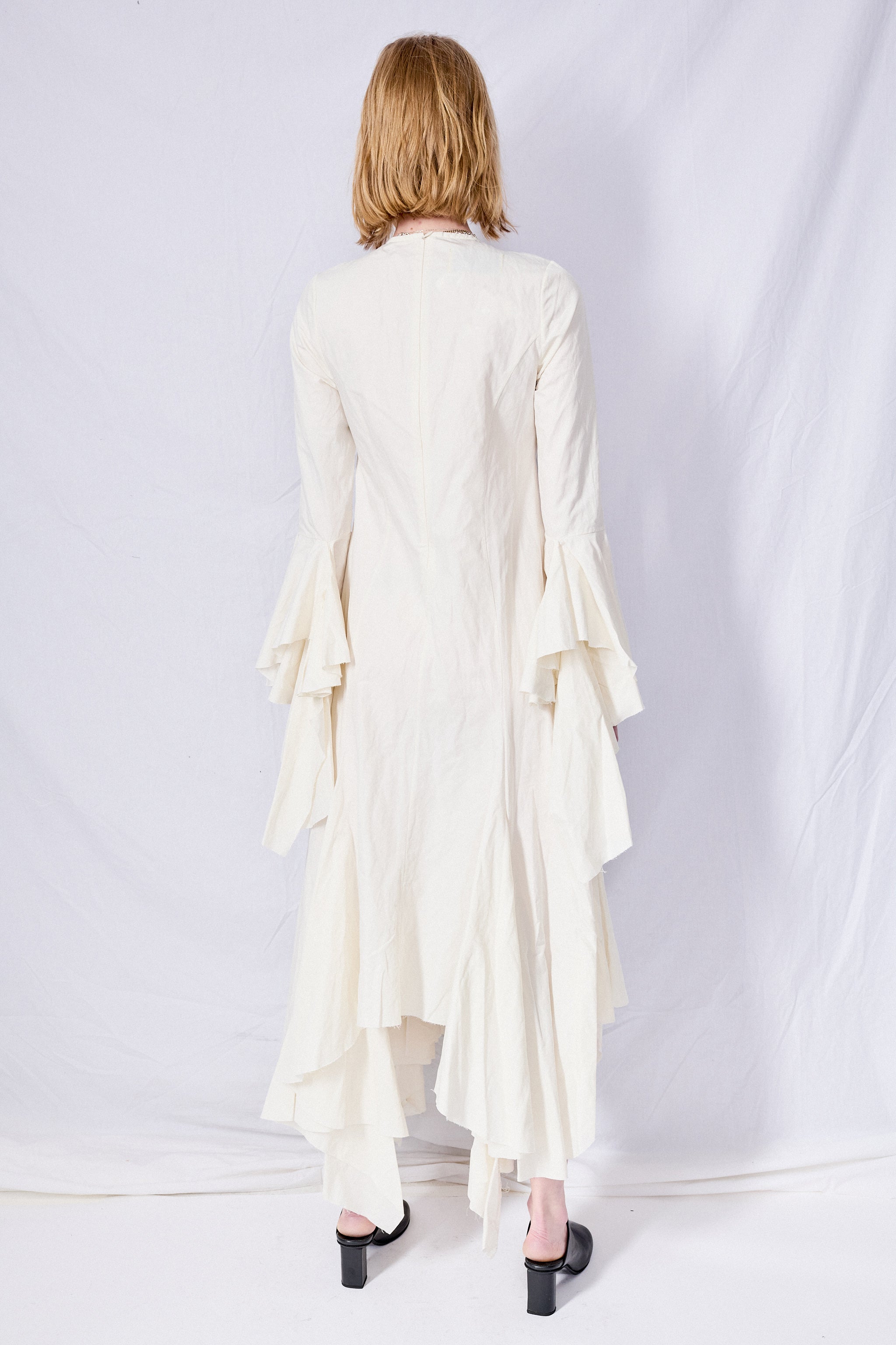 White Wrinkled Cotton Long Handkerchief Dress