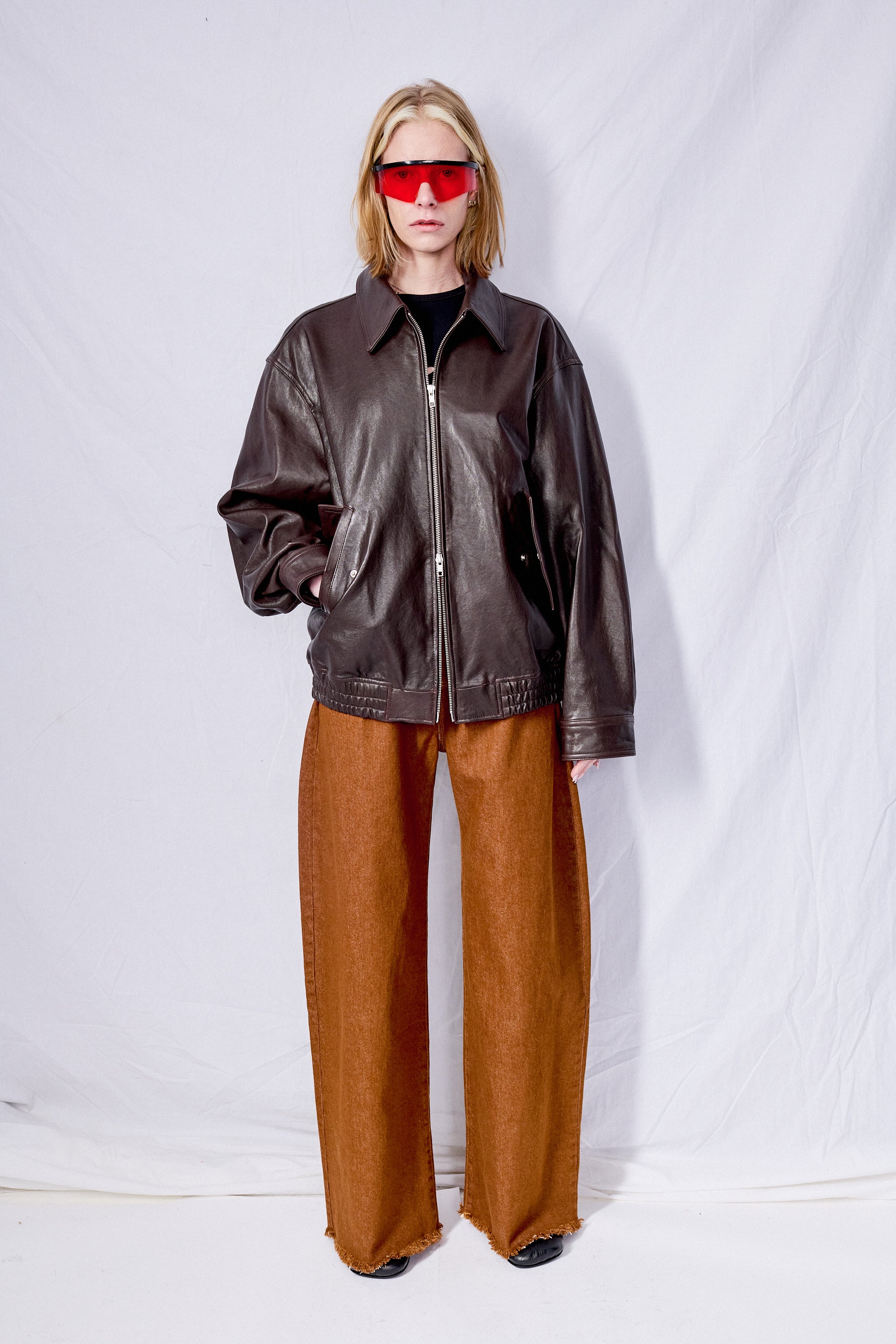 Unisex Brown Italian Lambskin Leather Blouson