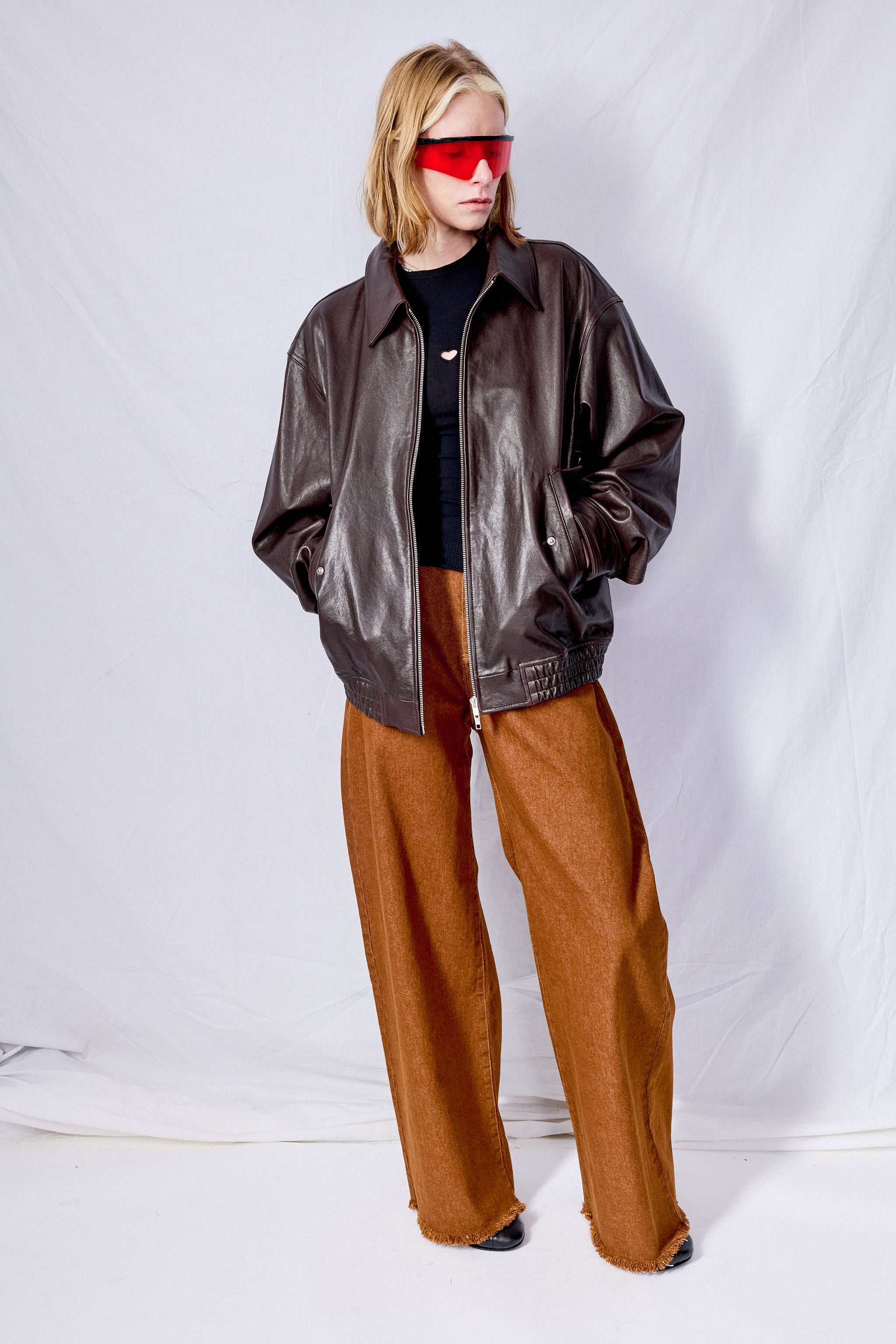 Unisex Brown Italian Lambskin Leather Blouson