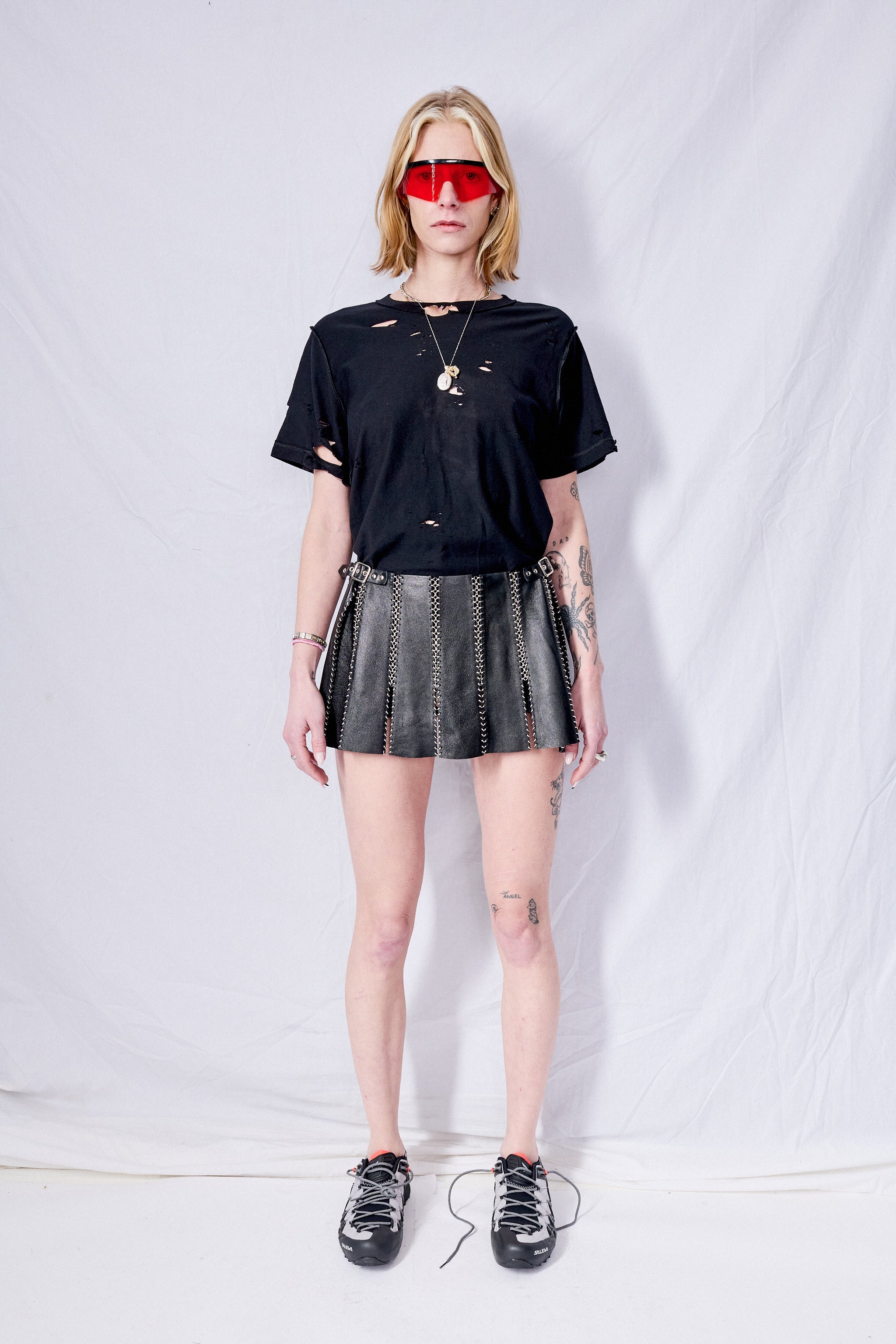 Black Leather Charm Mini Skirt