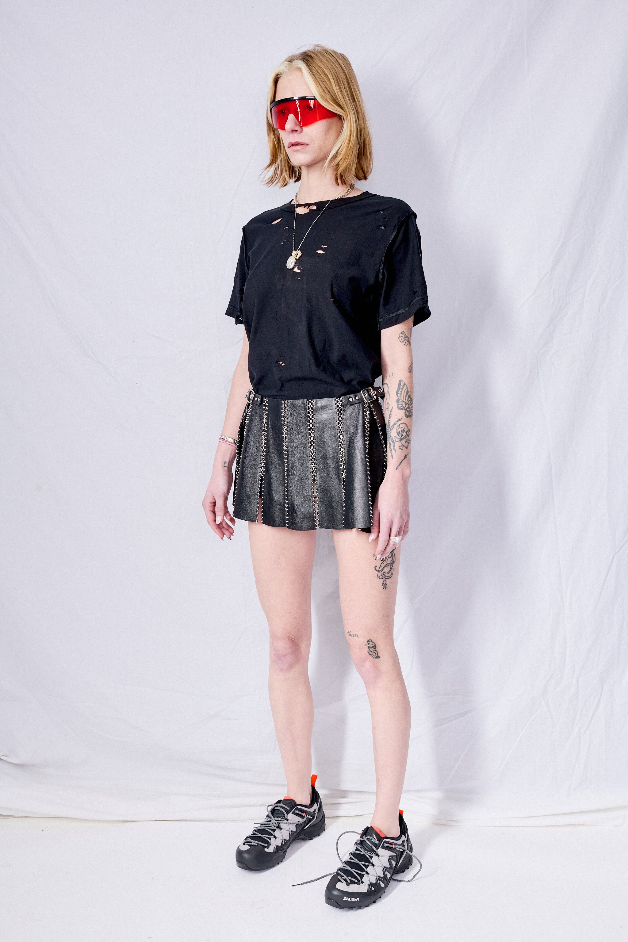Black Leather Charm Mini Skirt