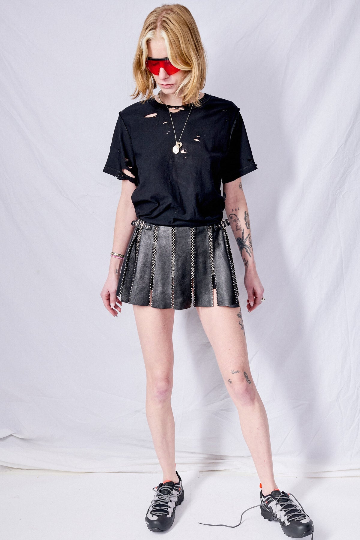 Black Leather Charm Mini Skirt