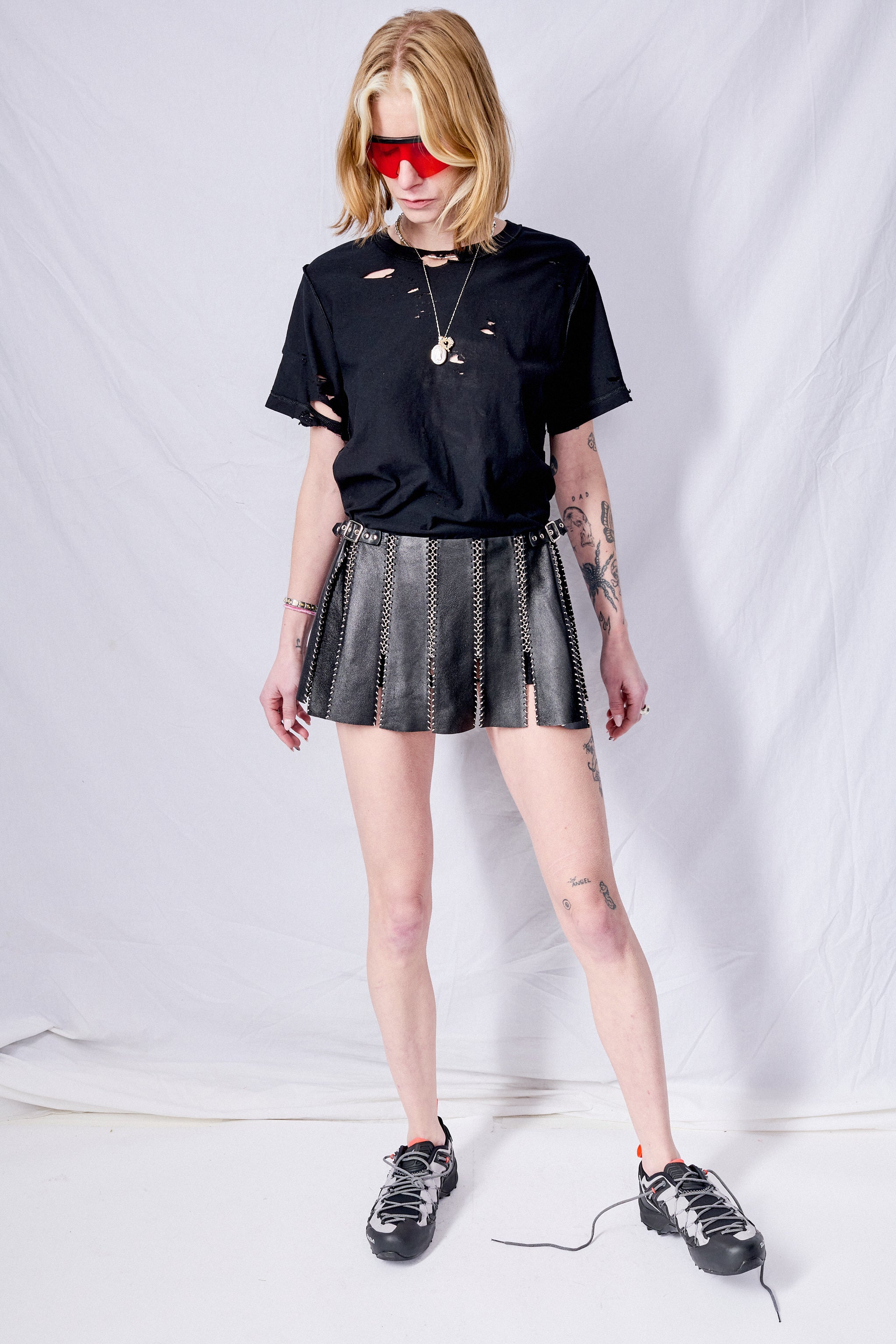 Black Leather Charm Mini Skirt