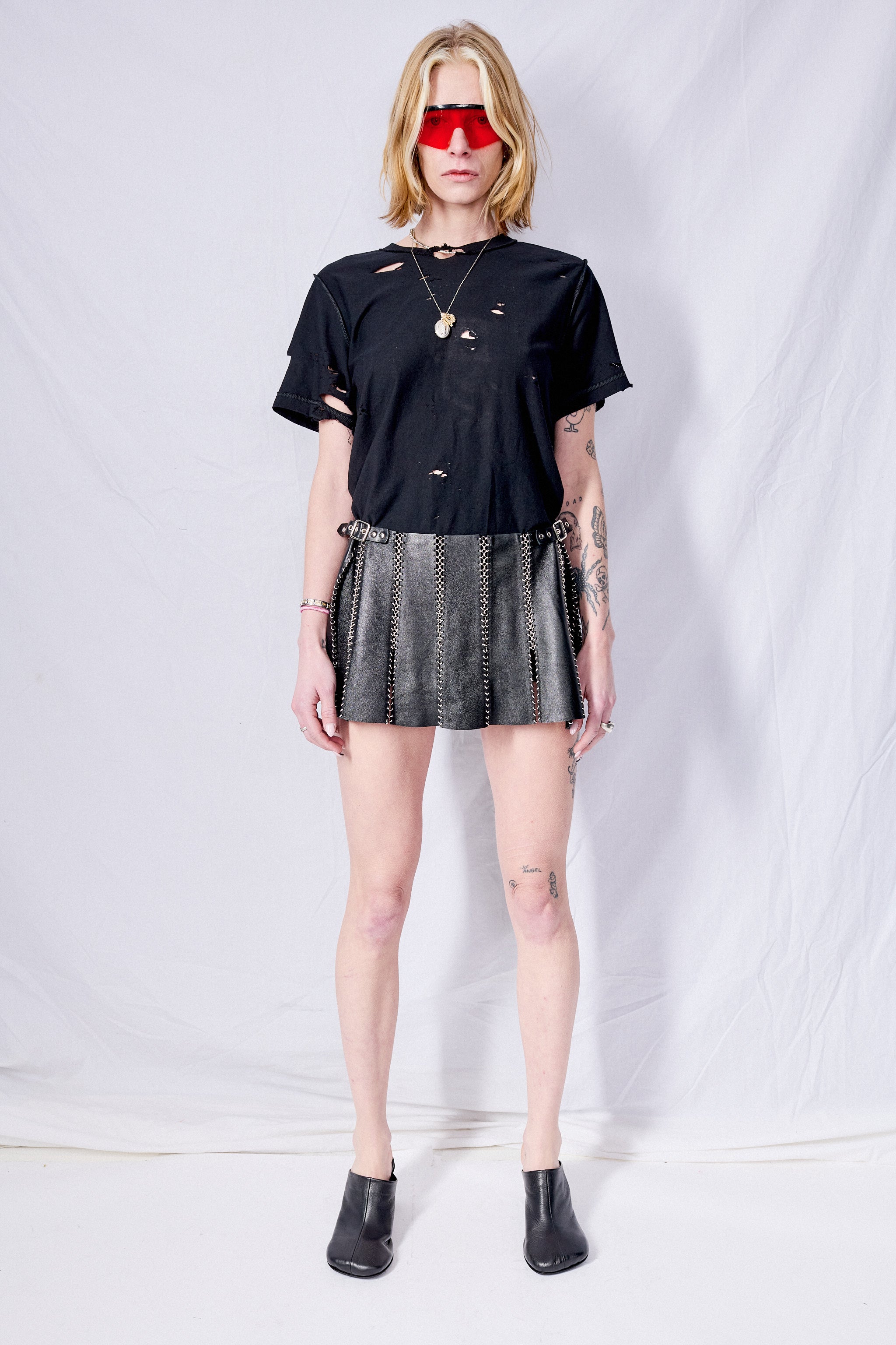 Black Leather Charm Mini Skirt