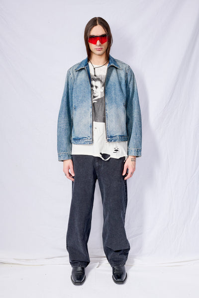 Washed Mid Blue Denim Zippered Jacket - Tonywack – Assembly