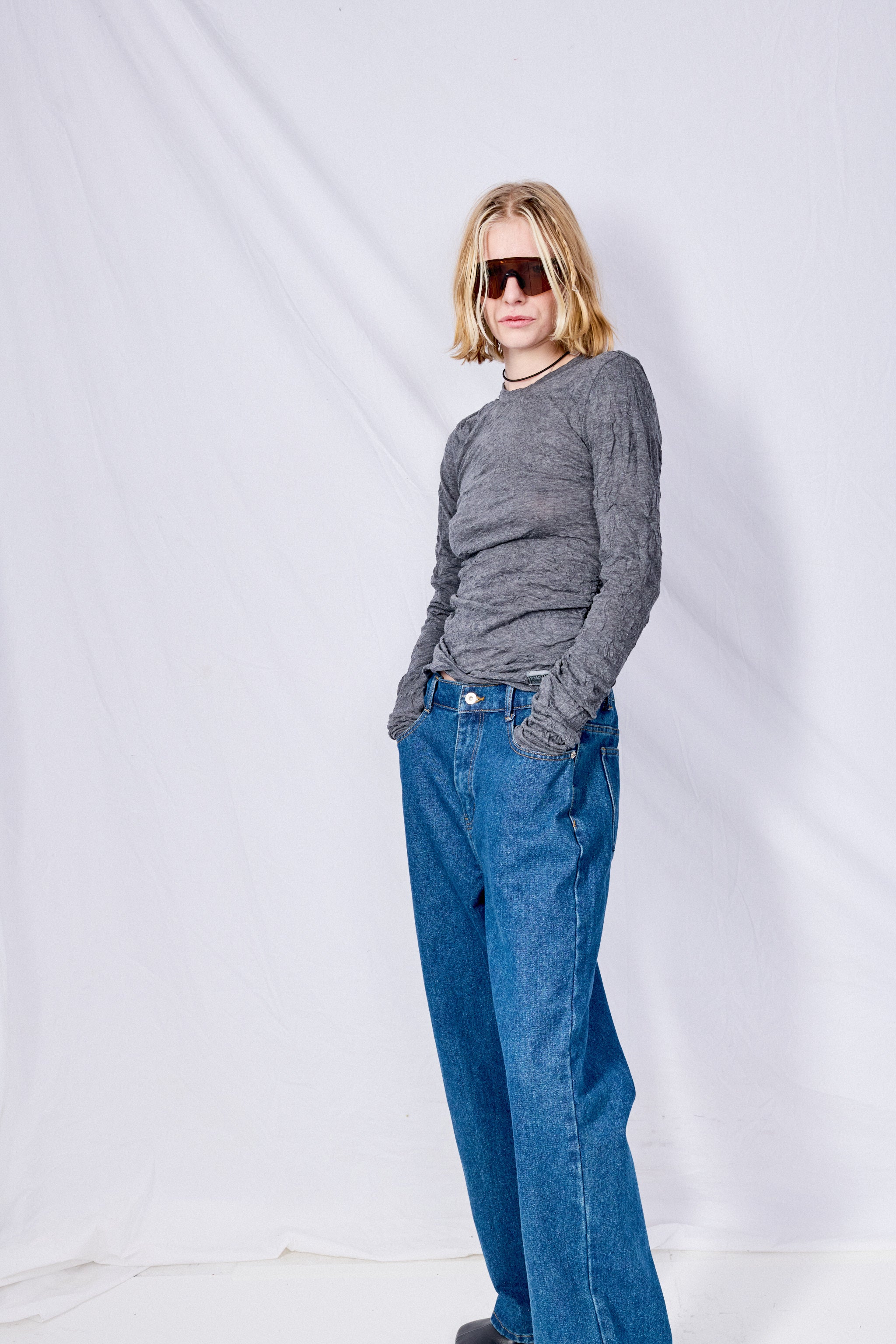 Anthracite Crinkle Gauze Strain Slim Longsleeve
