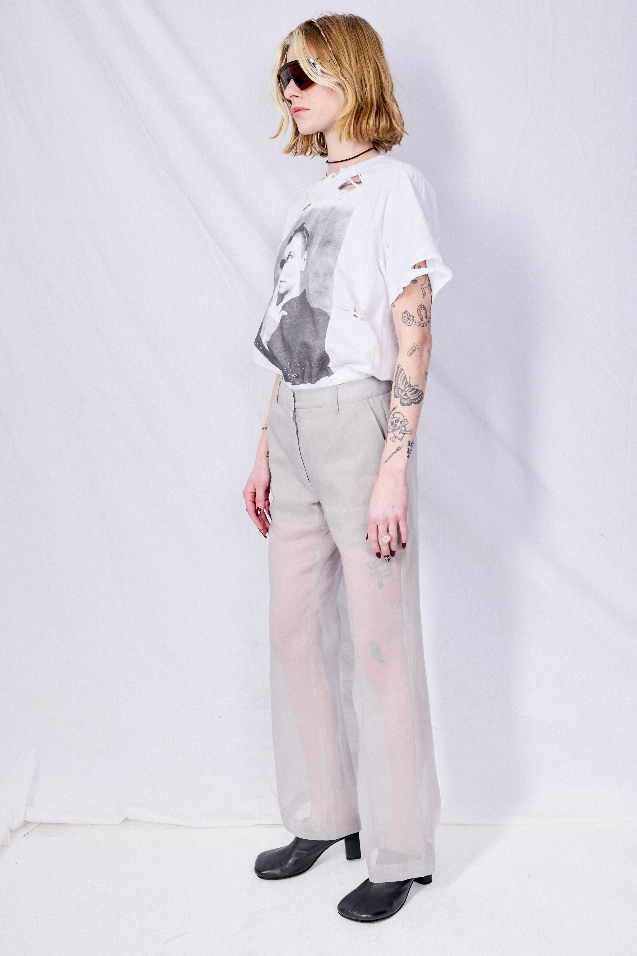 Grey Sheer Straight Fit Pants