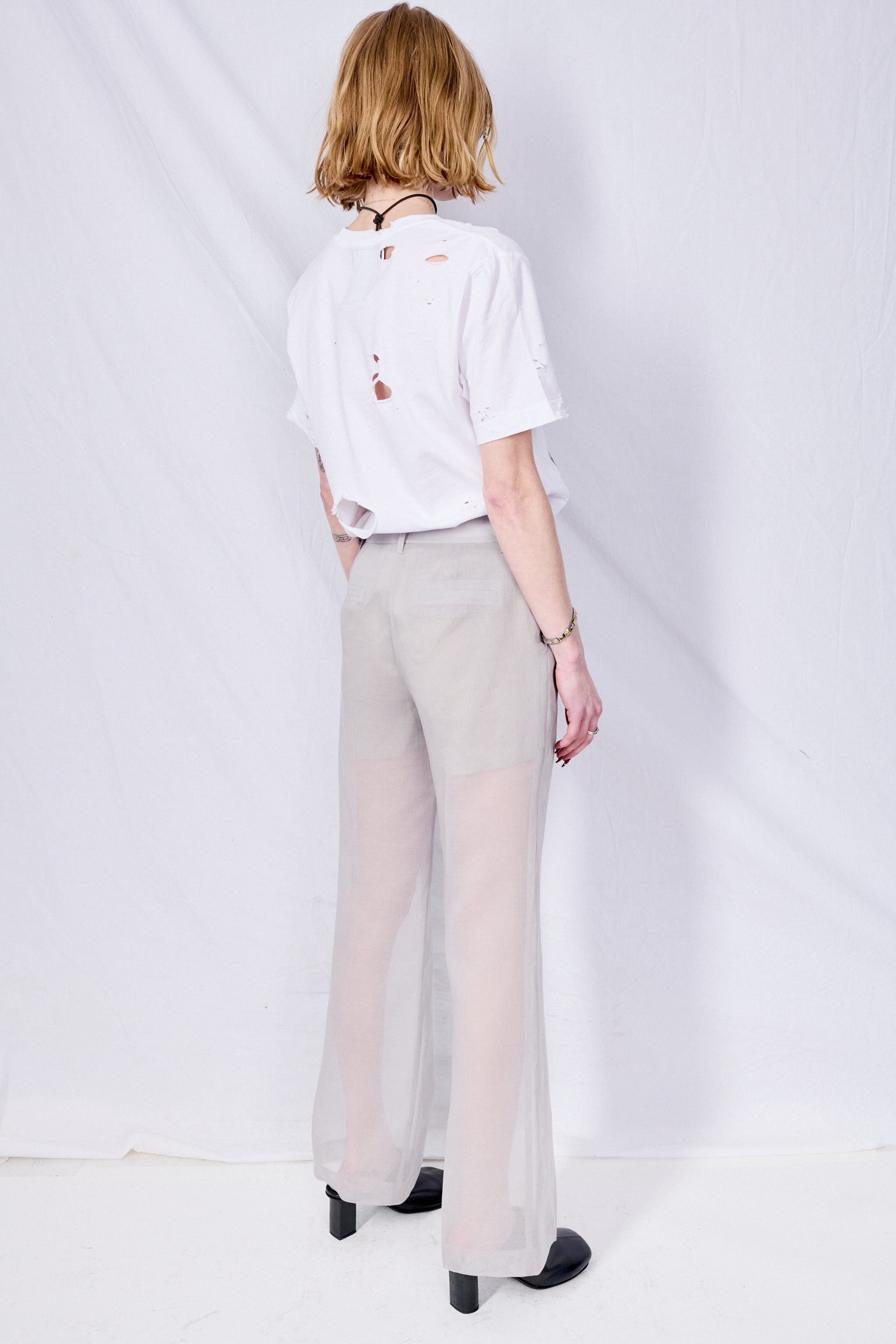 Grey Sheer Straight Fit Pants