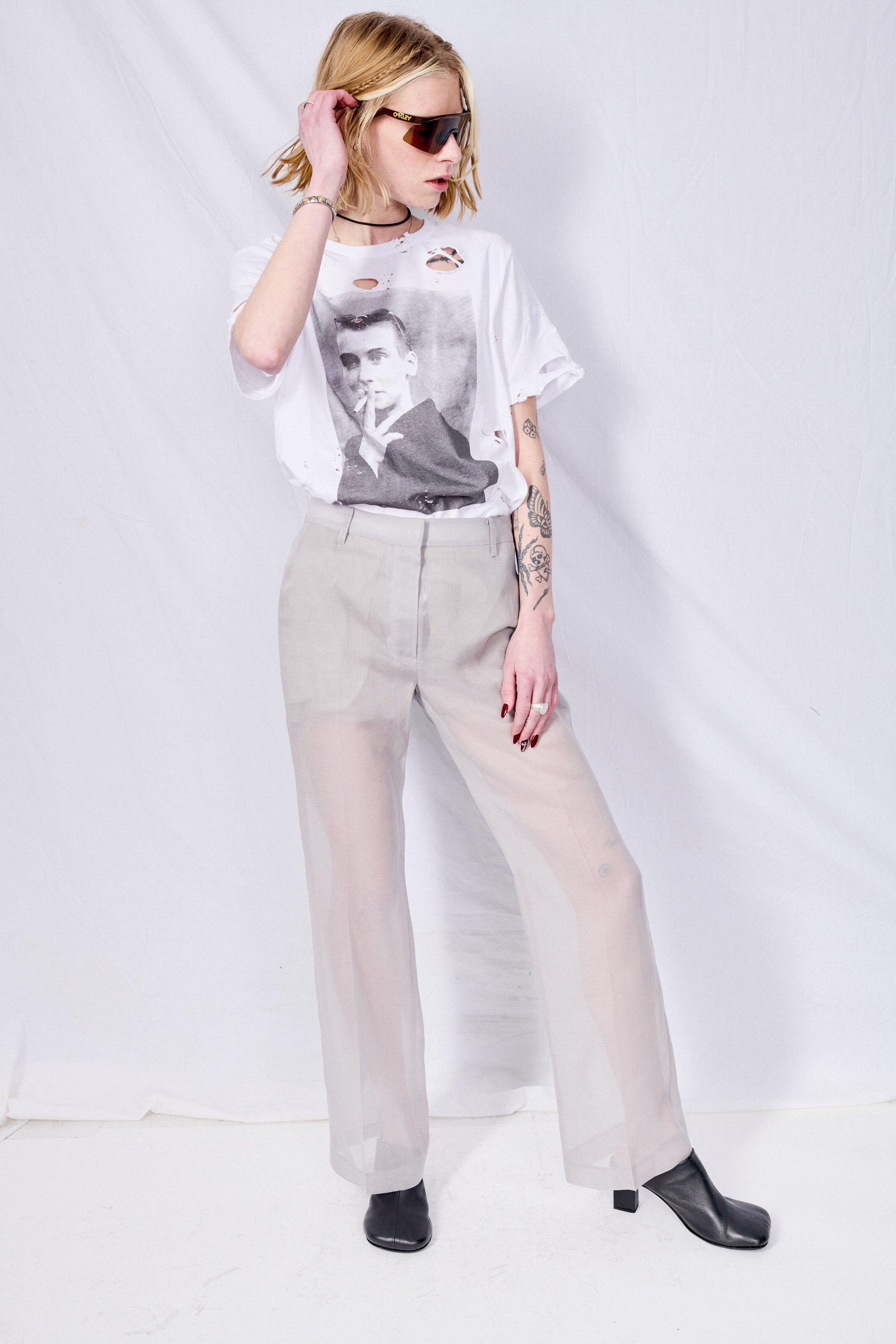Grey Sheer Straight Fit Pants