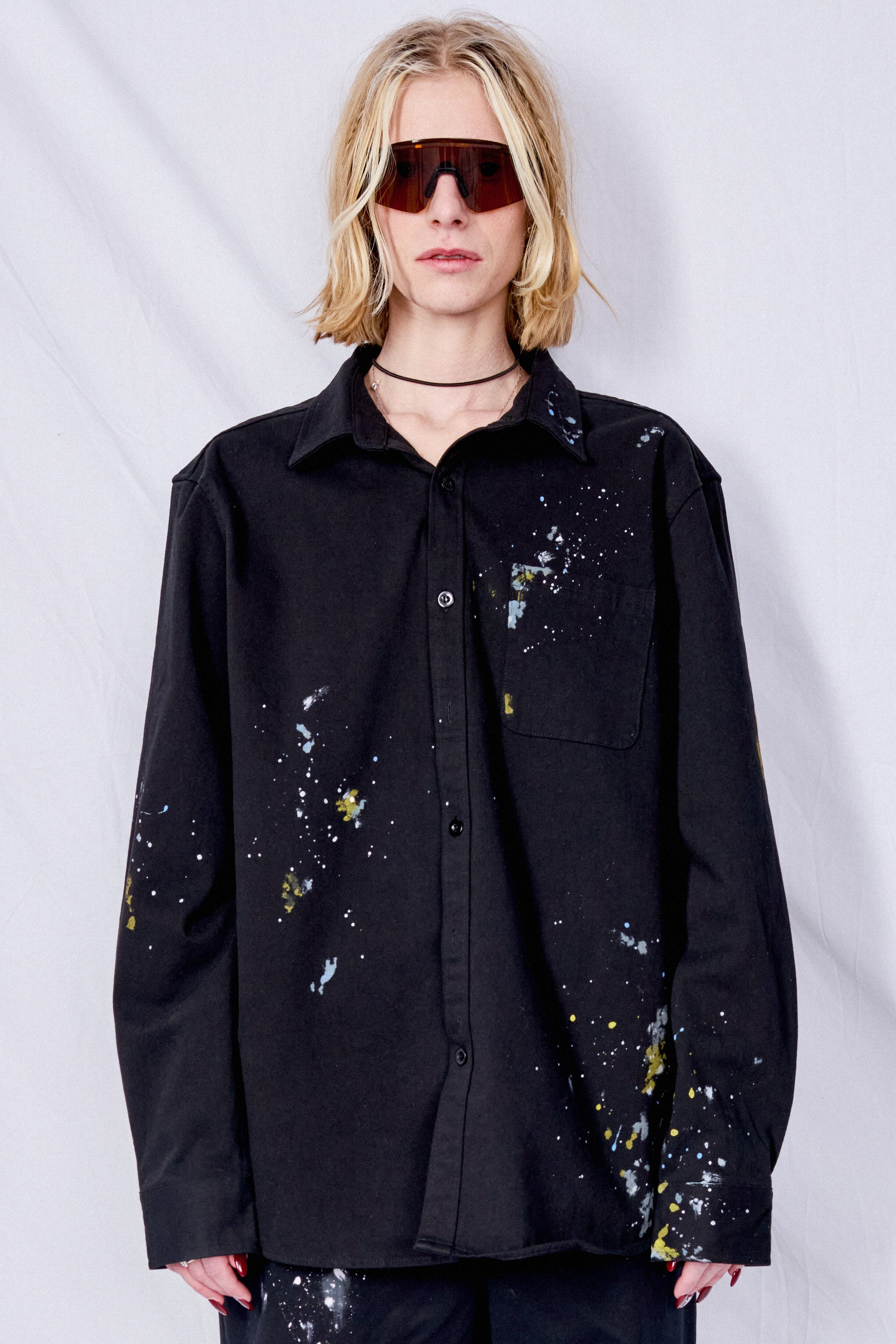 Black Painted Button Up