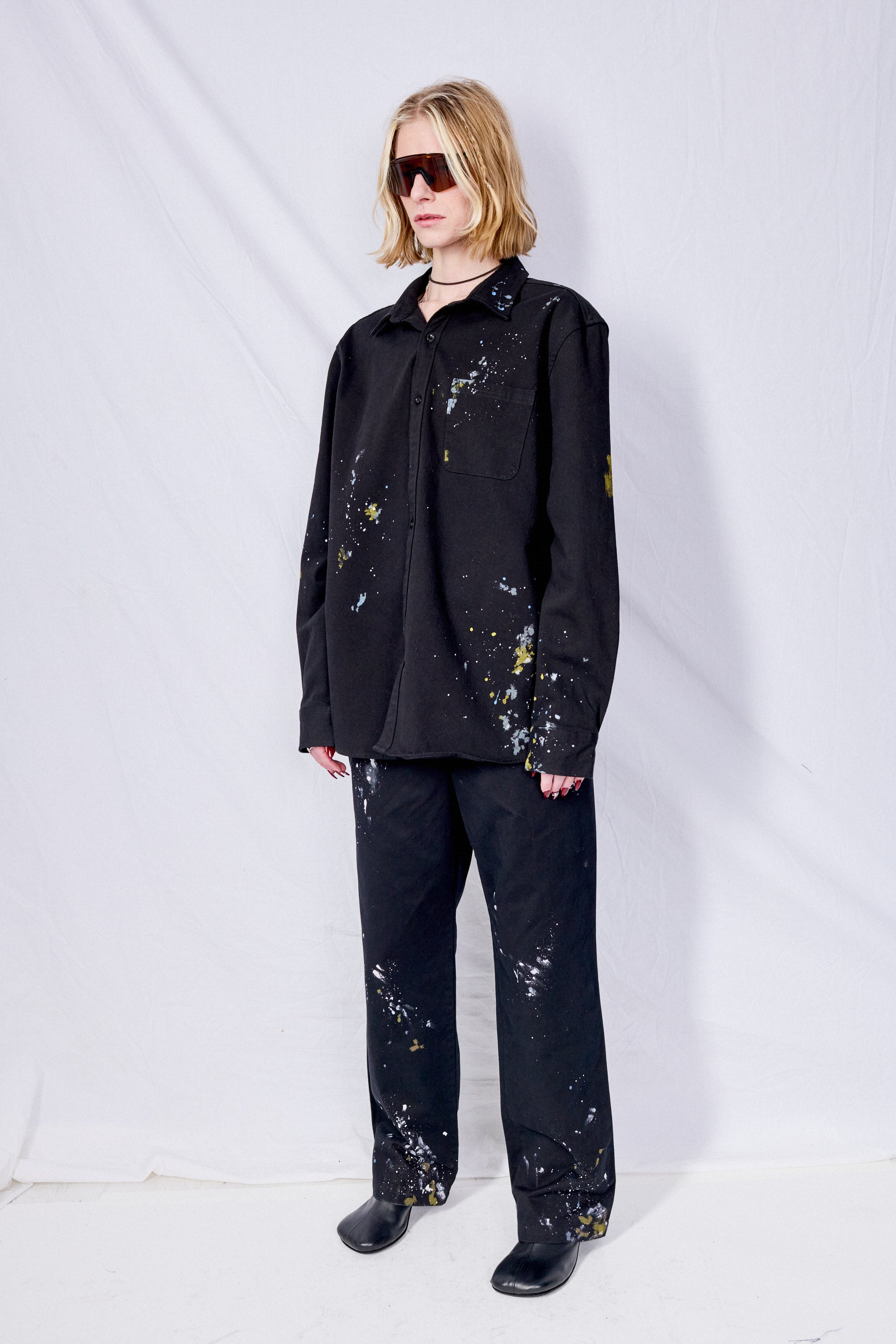 Black Painted Button Up