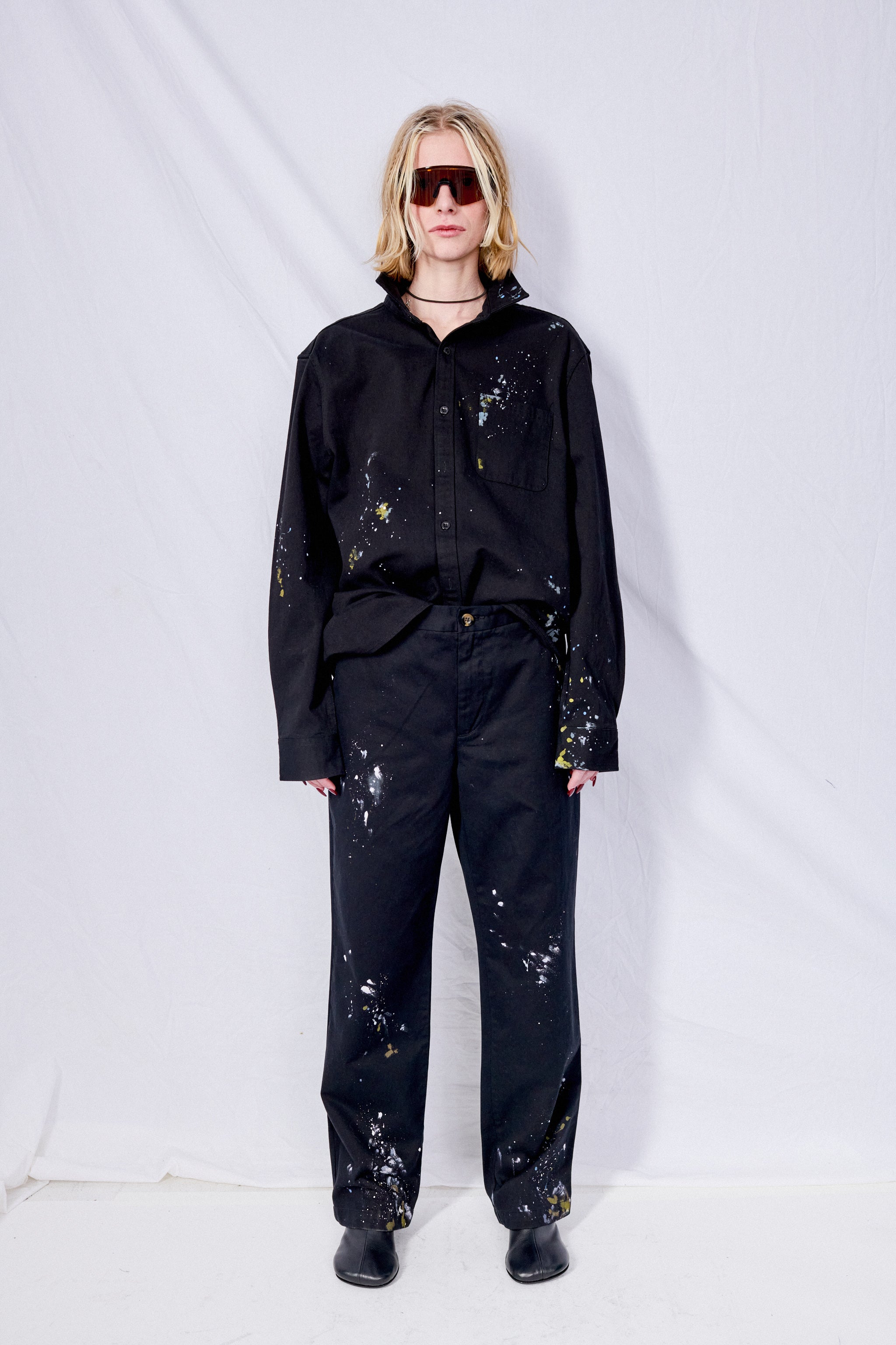 Black Painted Button Up