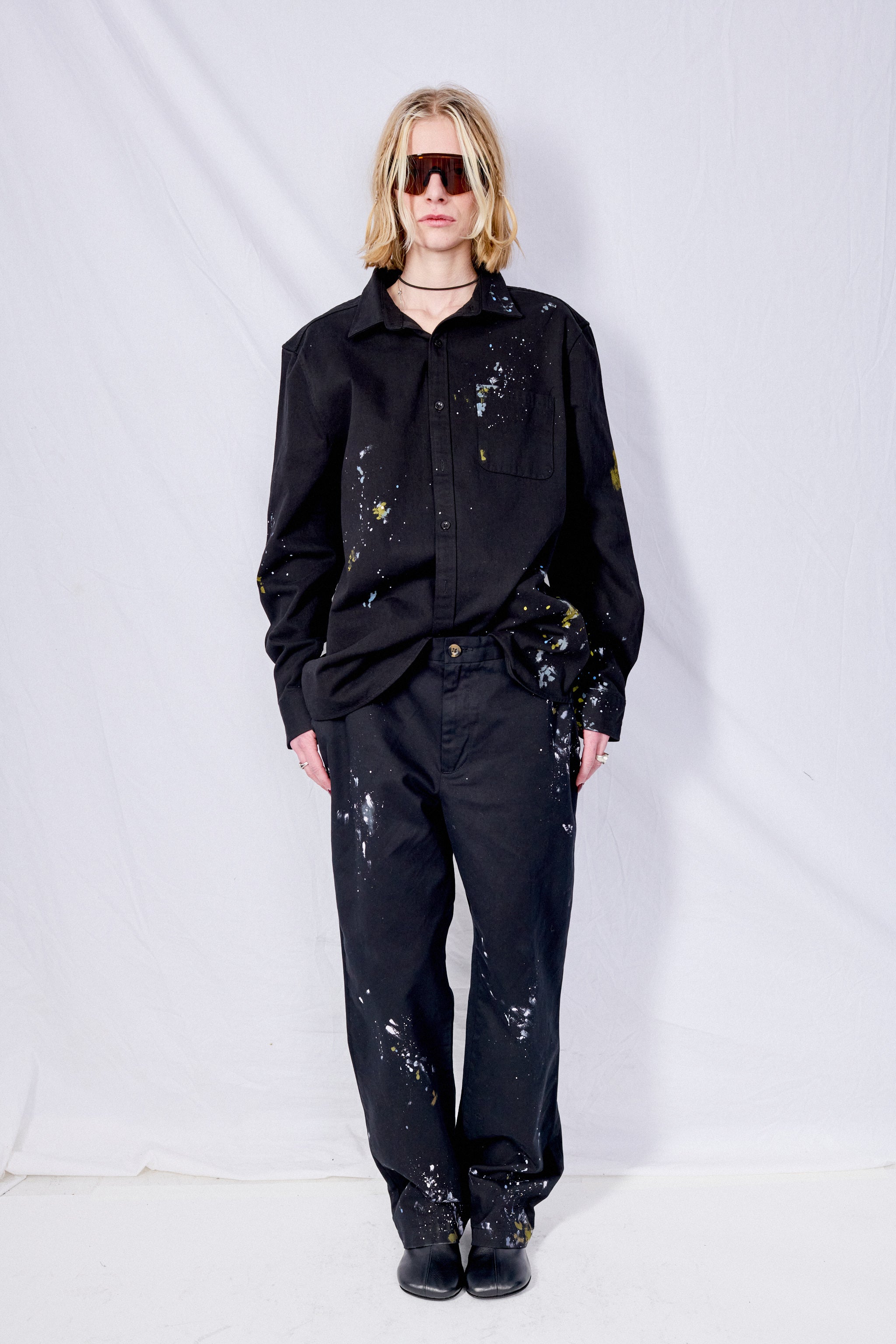 Black Painted Button Up