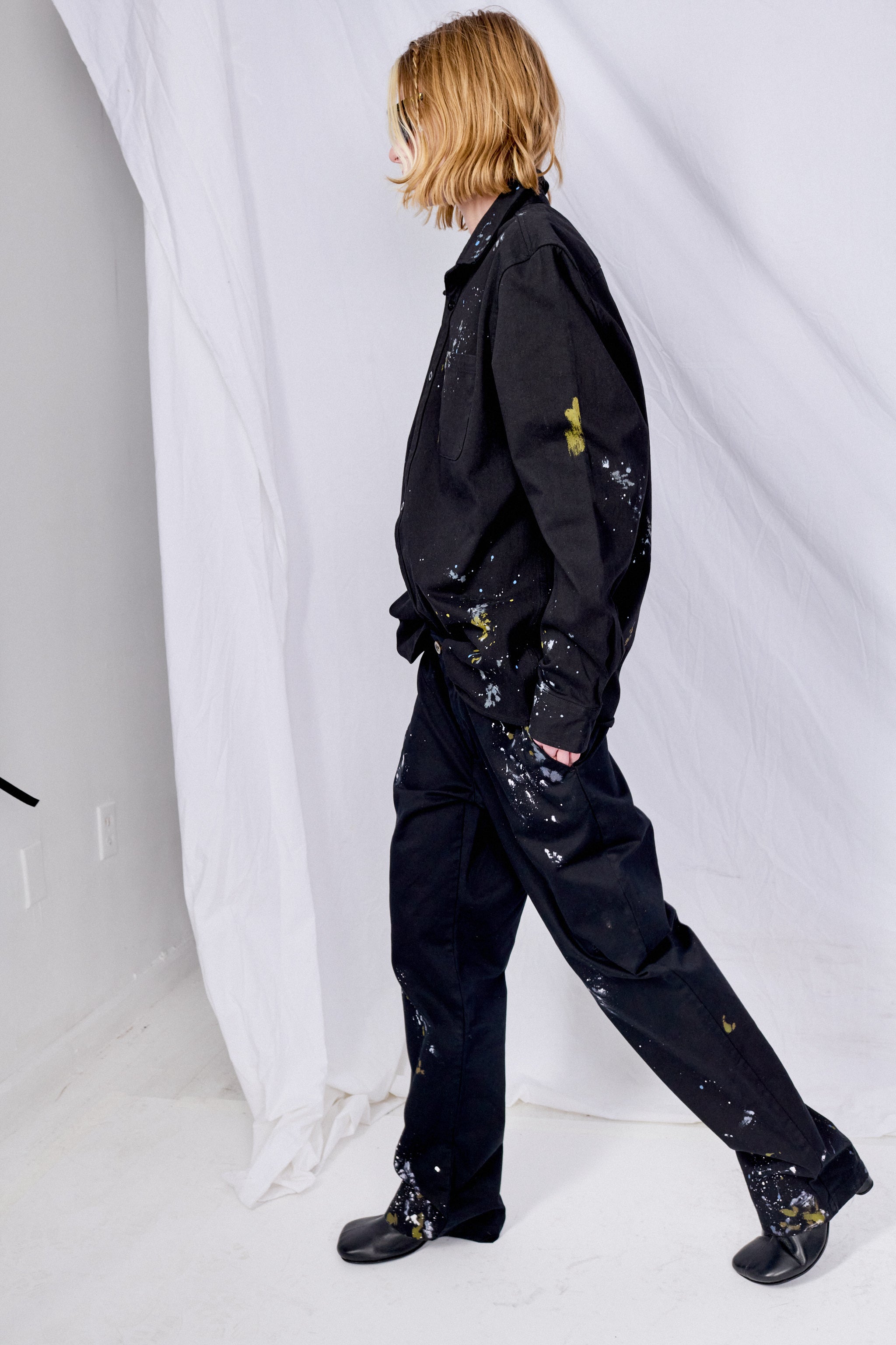 Black Painted Button Up