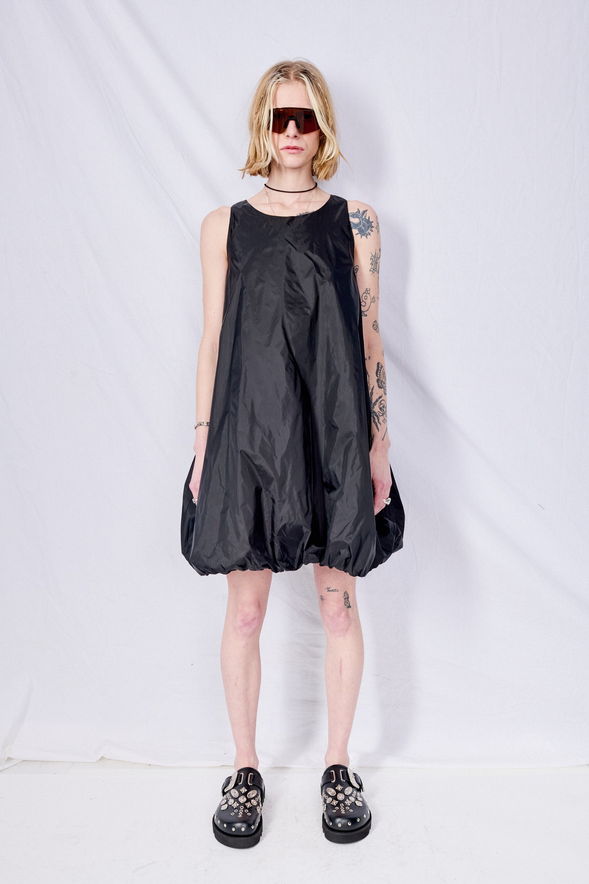 Black Nylon Volume Mini Dress