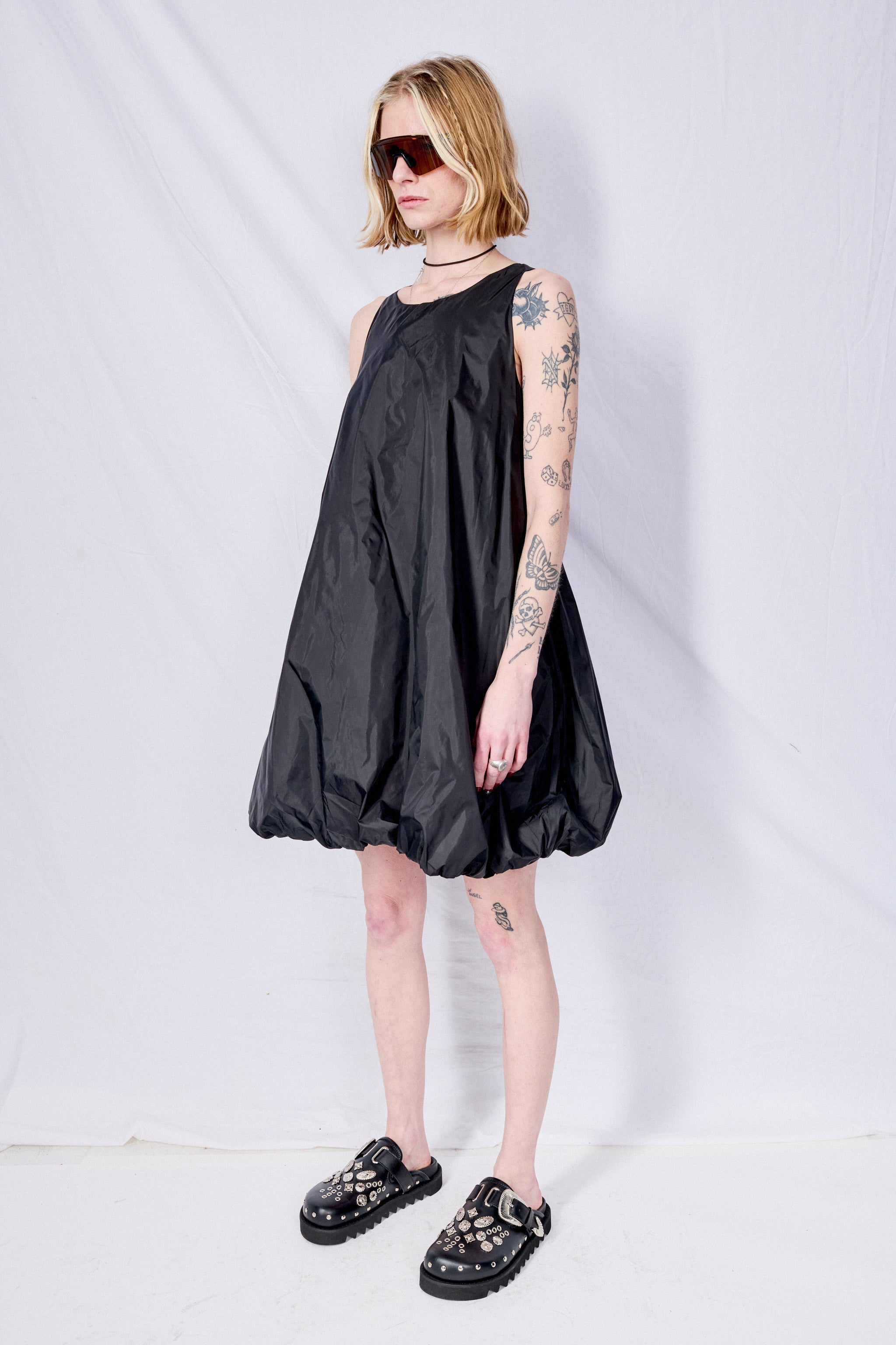 Black Nylon Volume Mini Dress