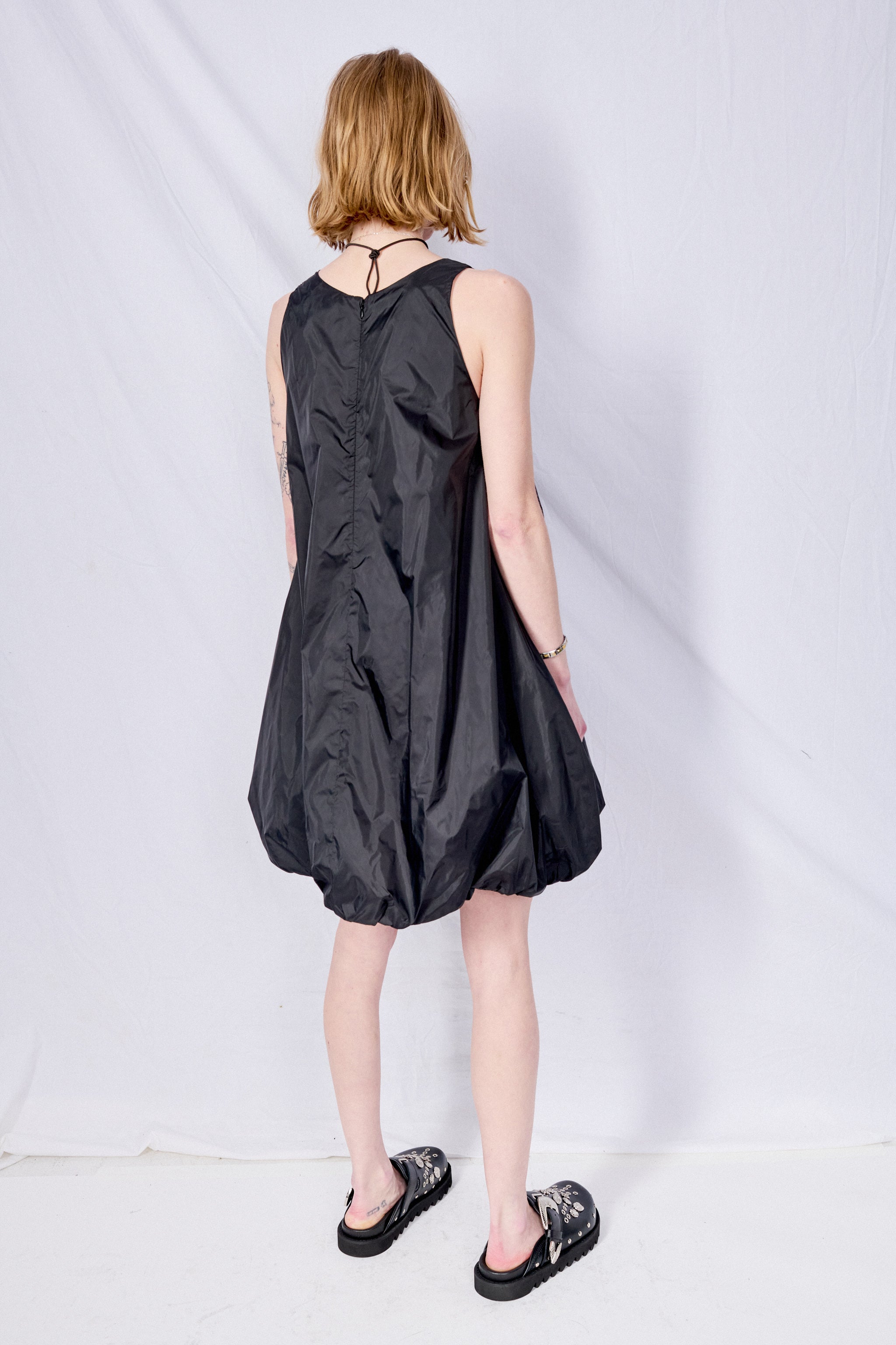 Black Nylon Volume Mini Dress