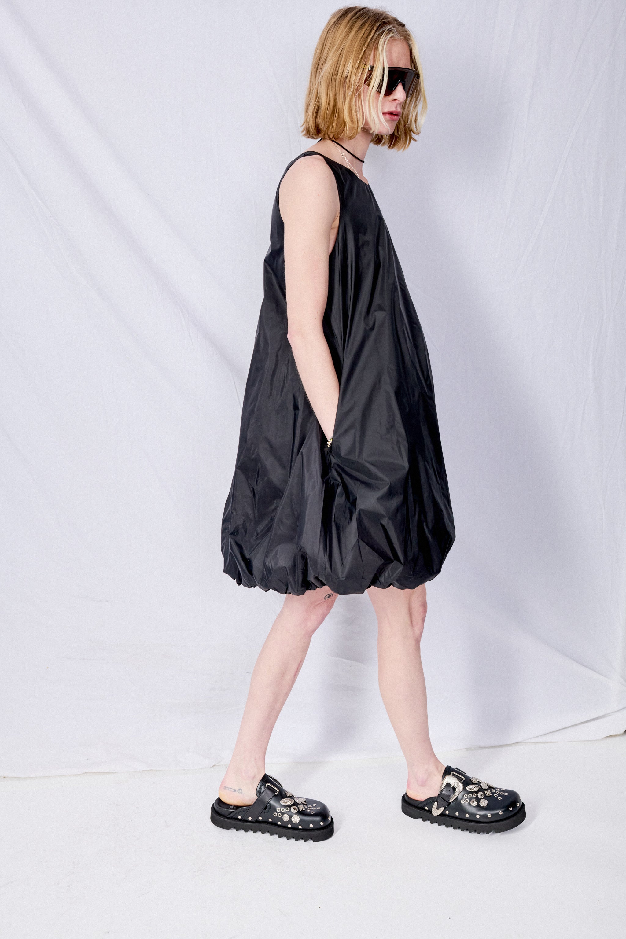 Black Nylon Volume Mini Dress