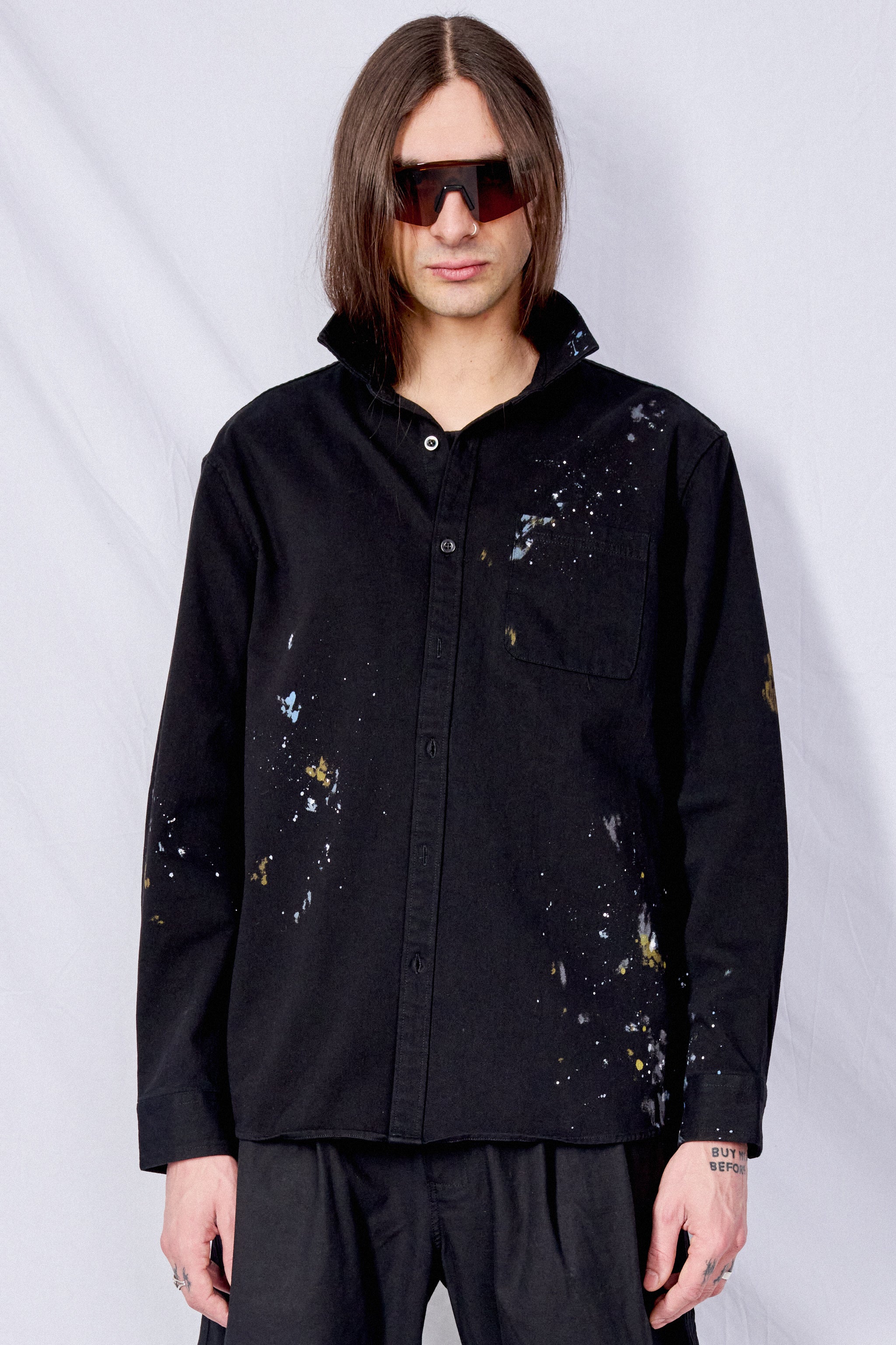 Black Painted Button Up