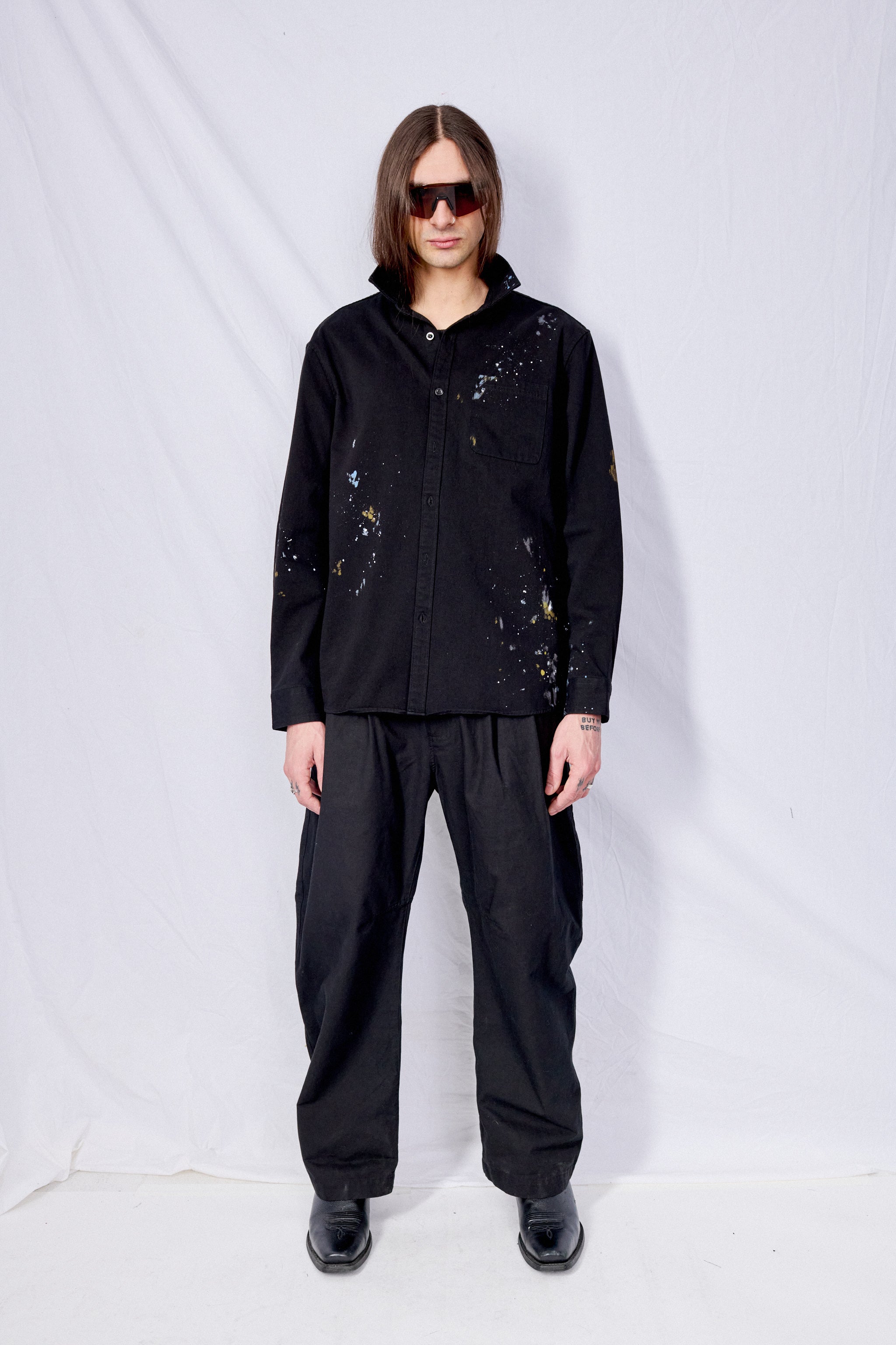 Black Painted Button Up