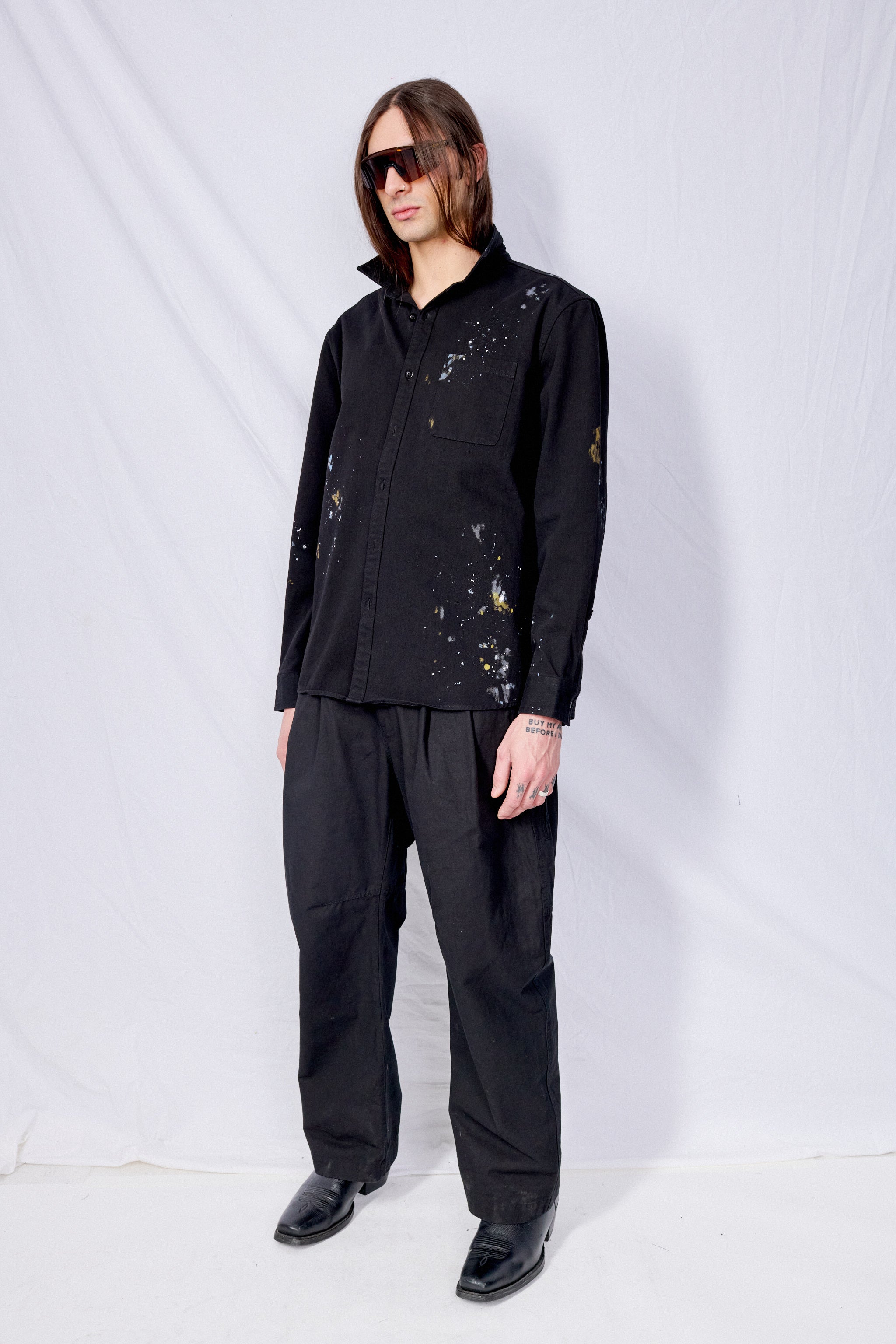 Black Painted Button Up