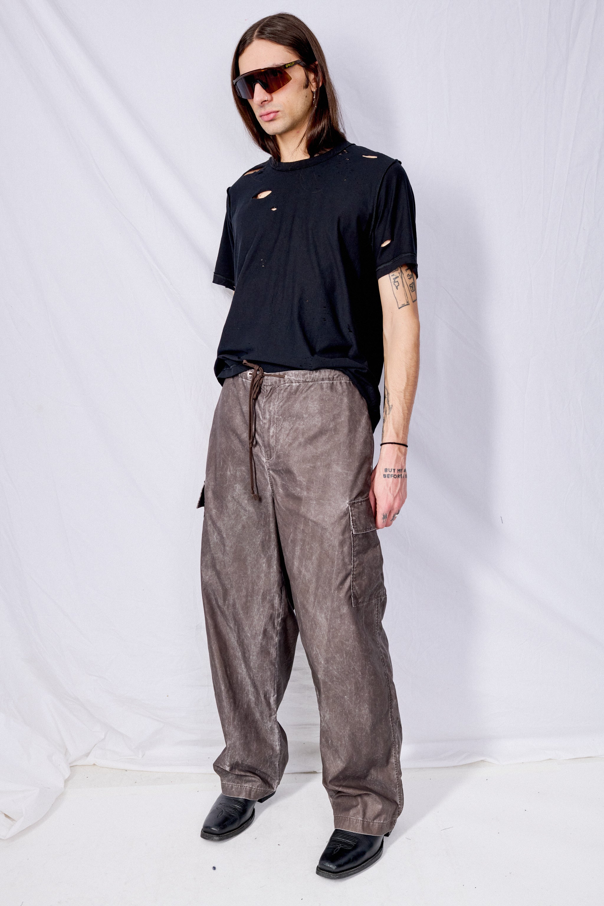 Brown Wash Out Nylon Way Trouser