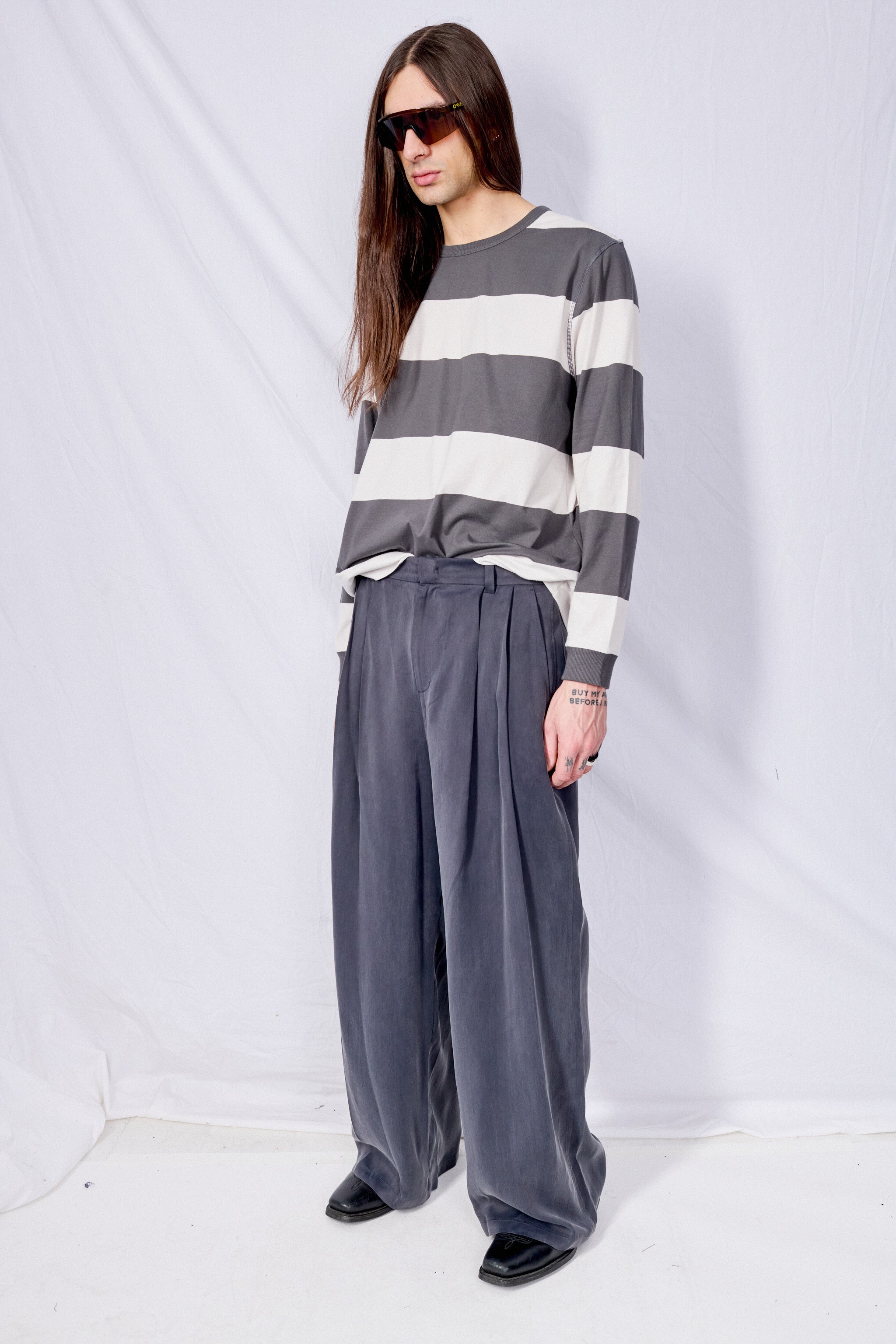 Charcoal Cupro Two Tuck Pant
