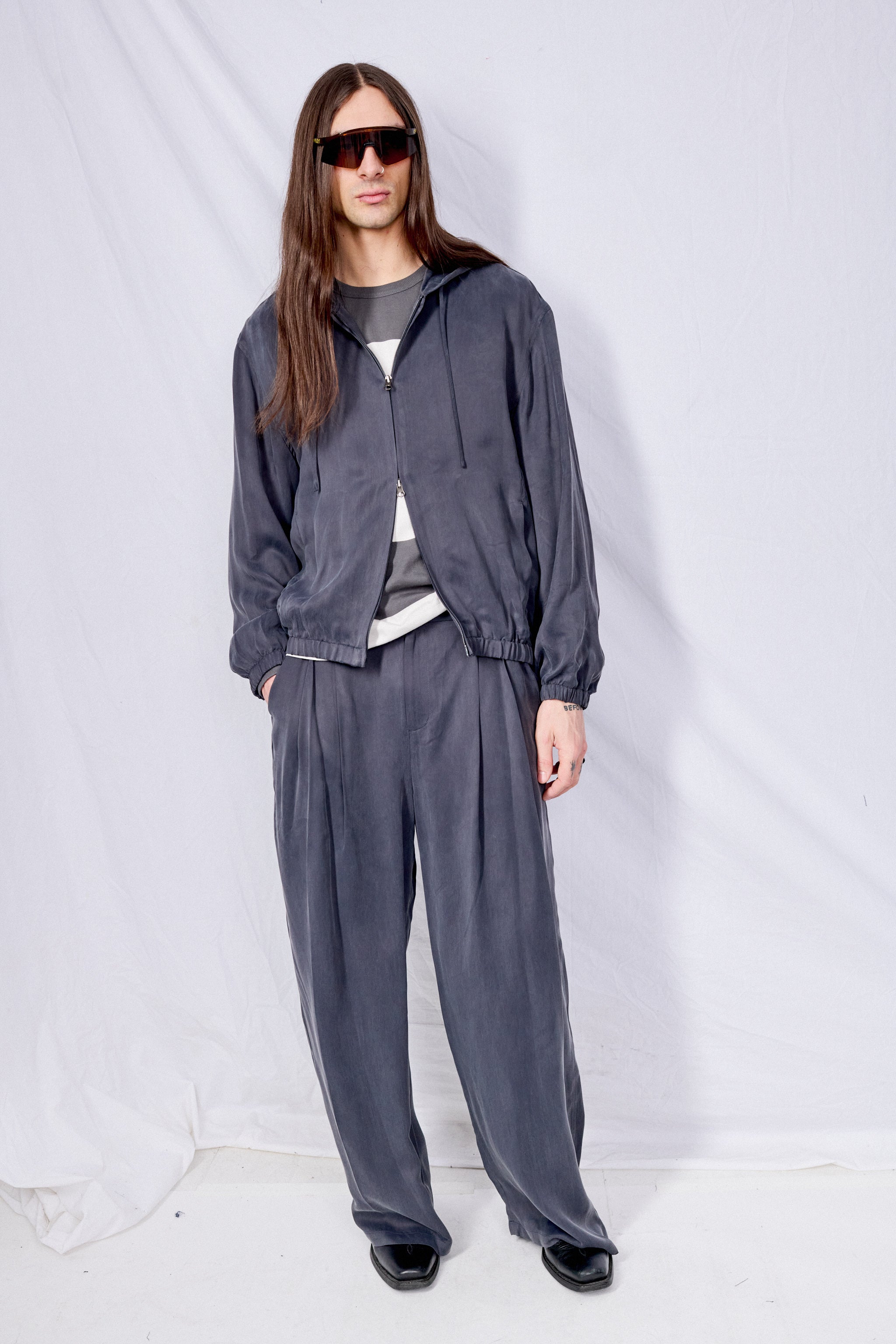 Charcoal Cupro Two Tuck Pant