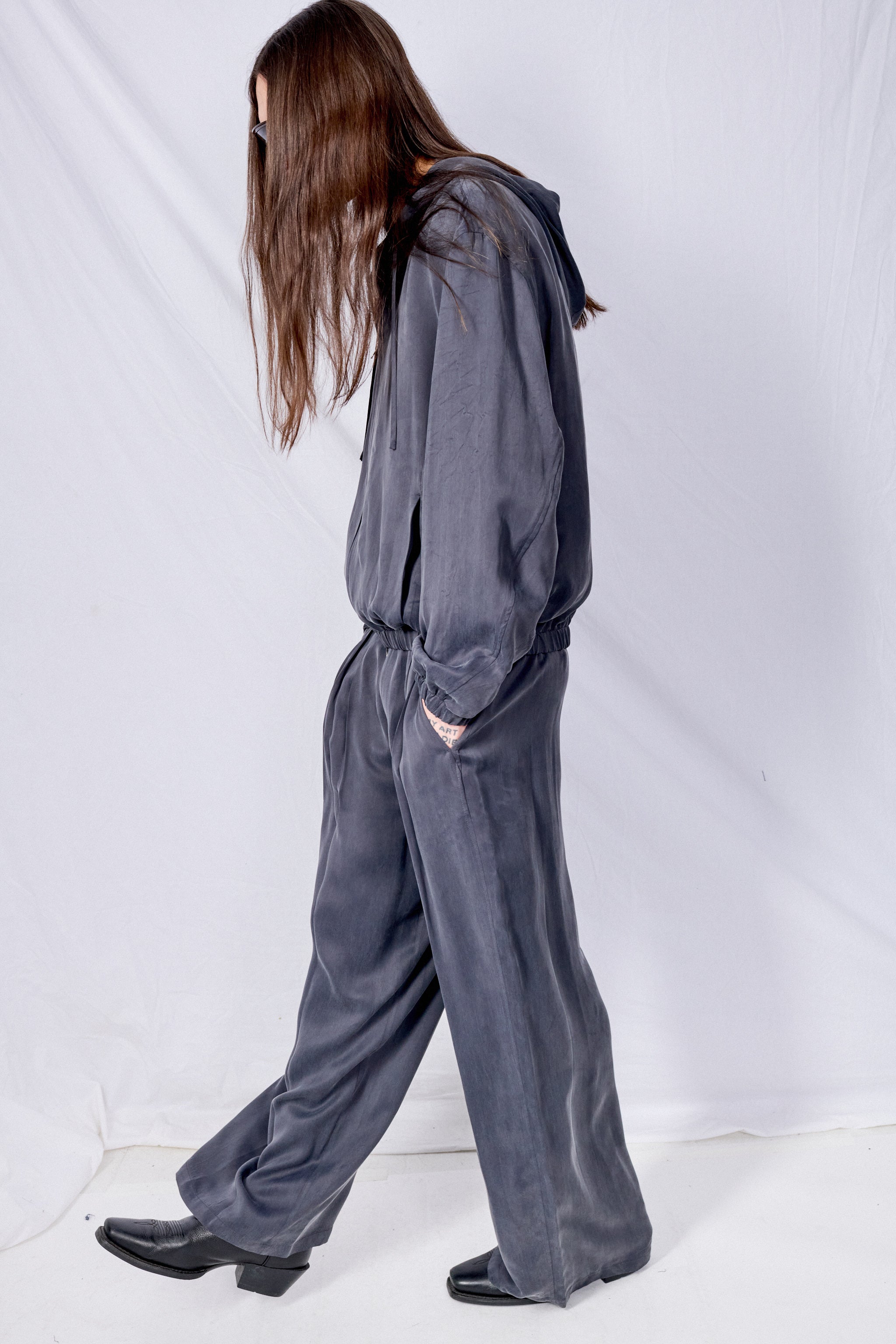 Charcoal Cupro Hood Zip Up Jumper - Amomento – Assembly New York