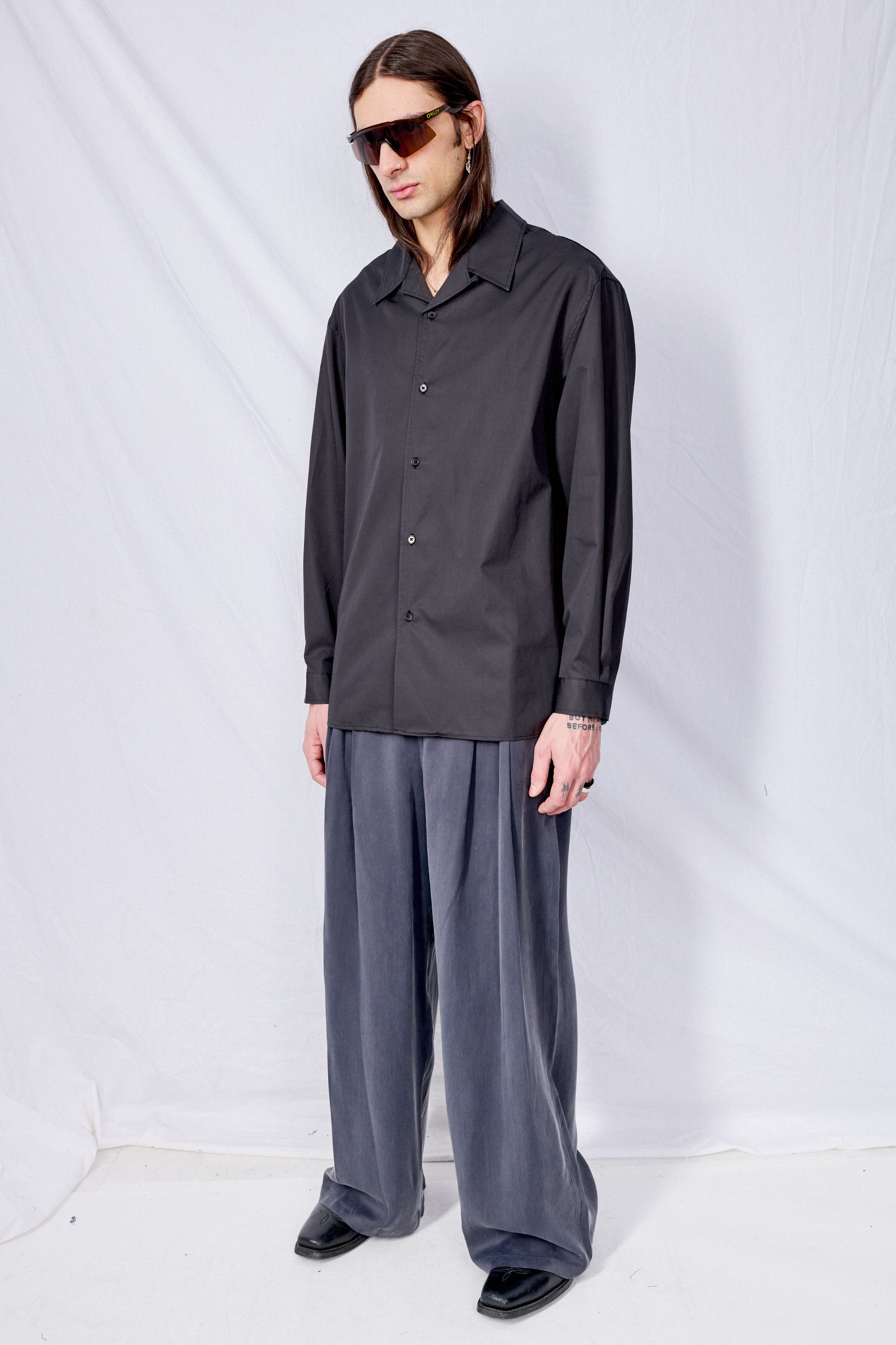 Black Open Collar Shirt