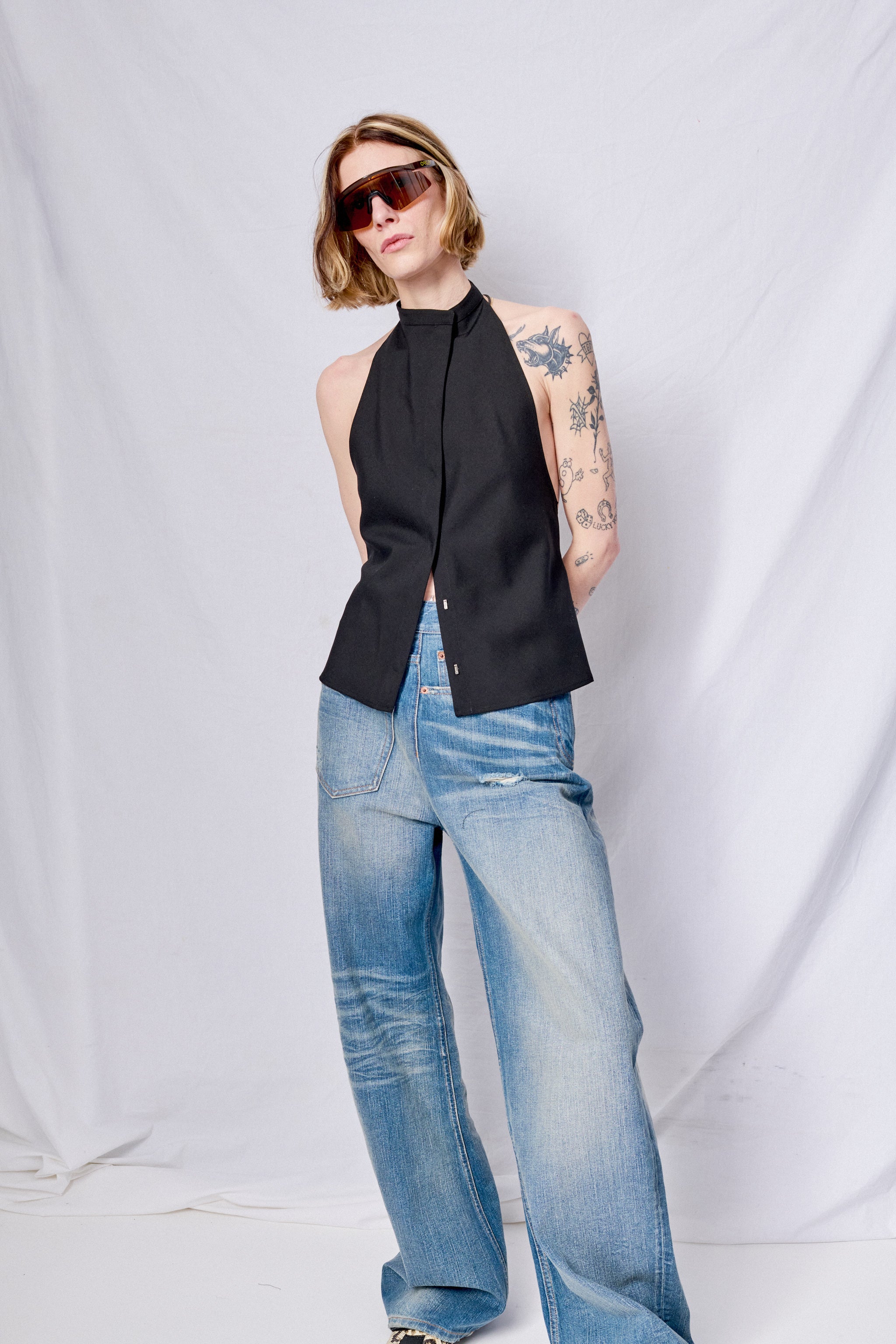 Black Suiting Halter Shirt
