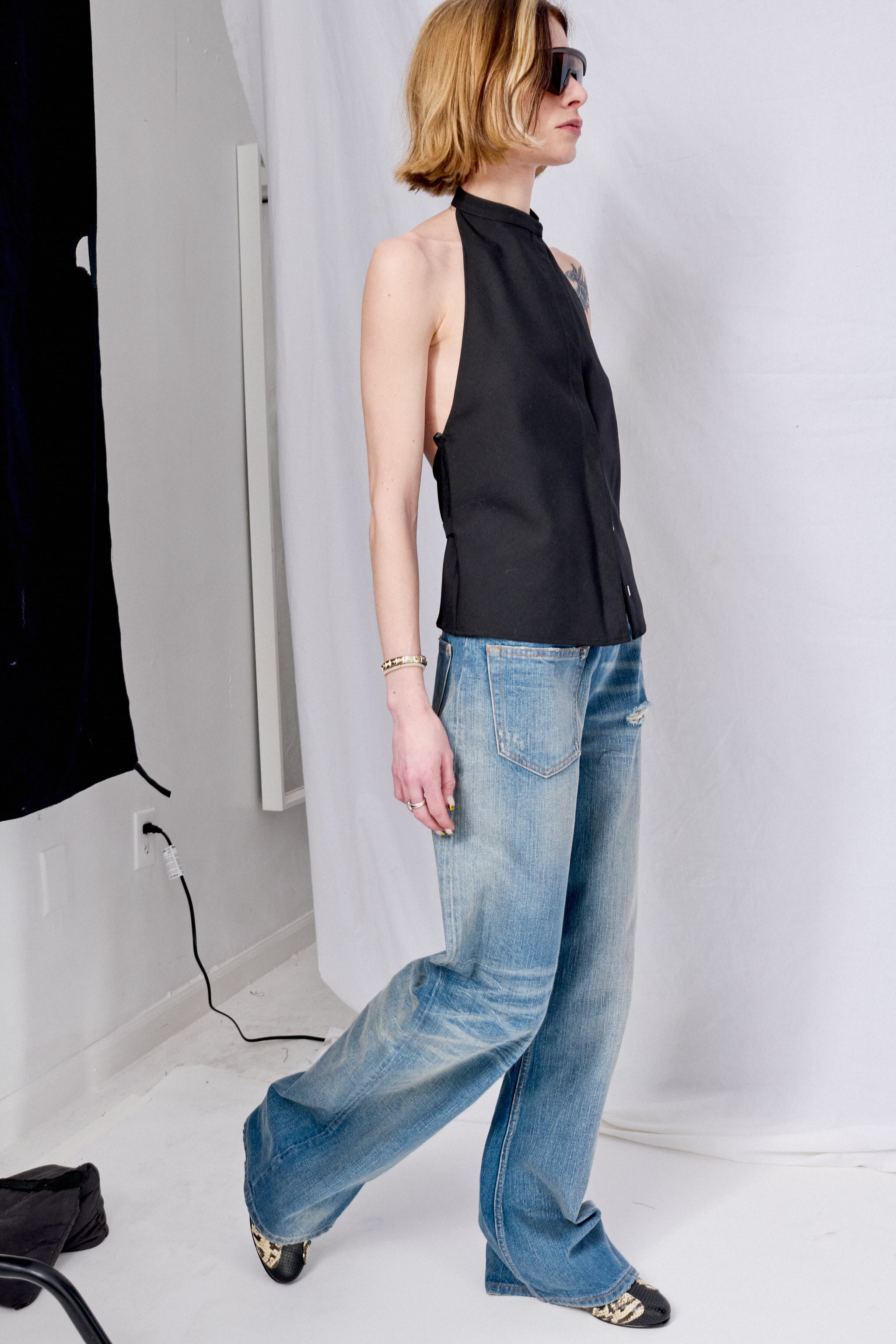 Black Suiting Halter Shirt