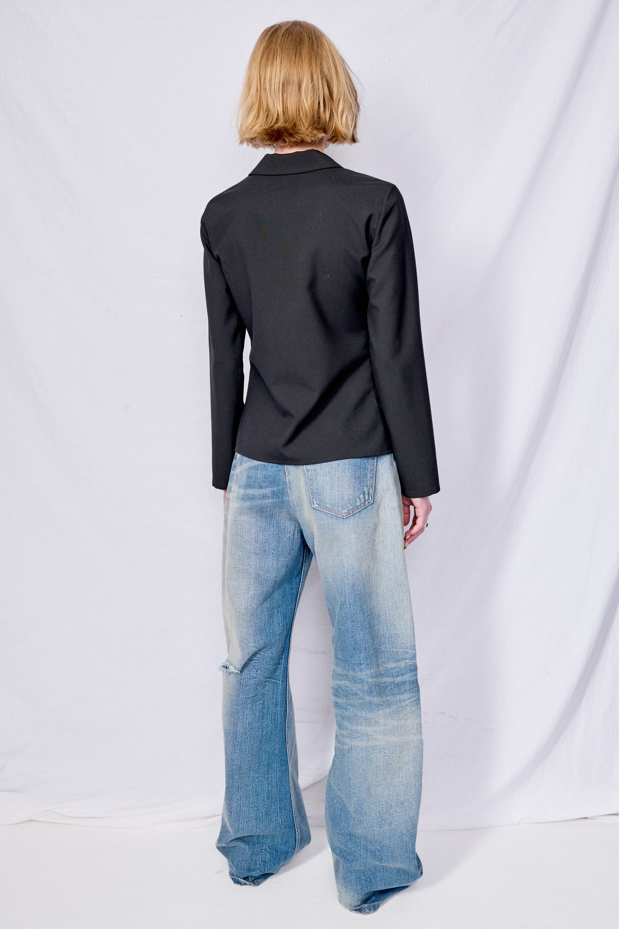 Black Suiting Fitted Button Up