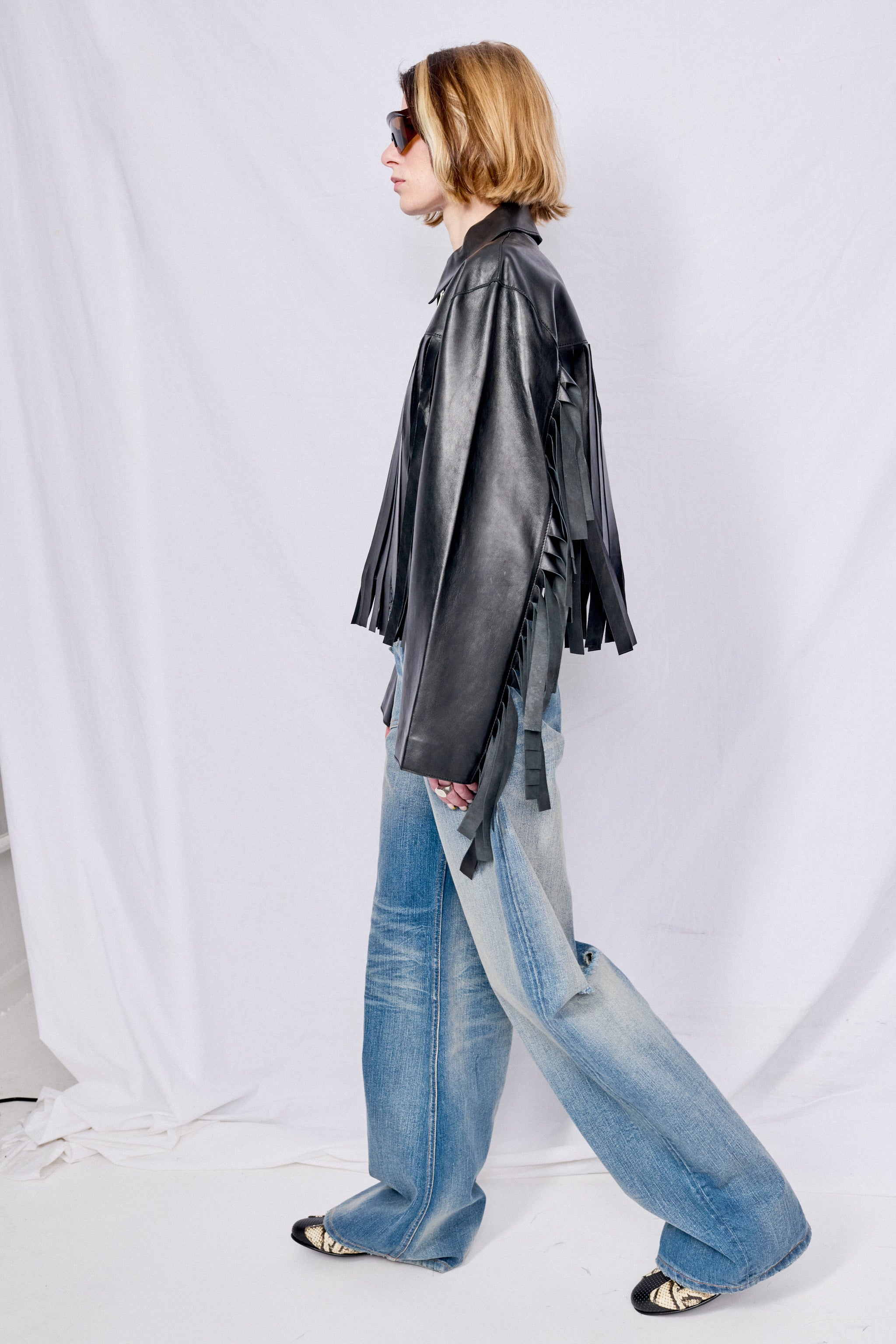 Black Charlotta Leather Fringe Jacket