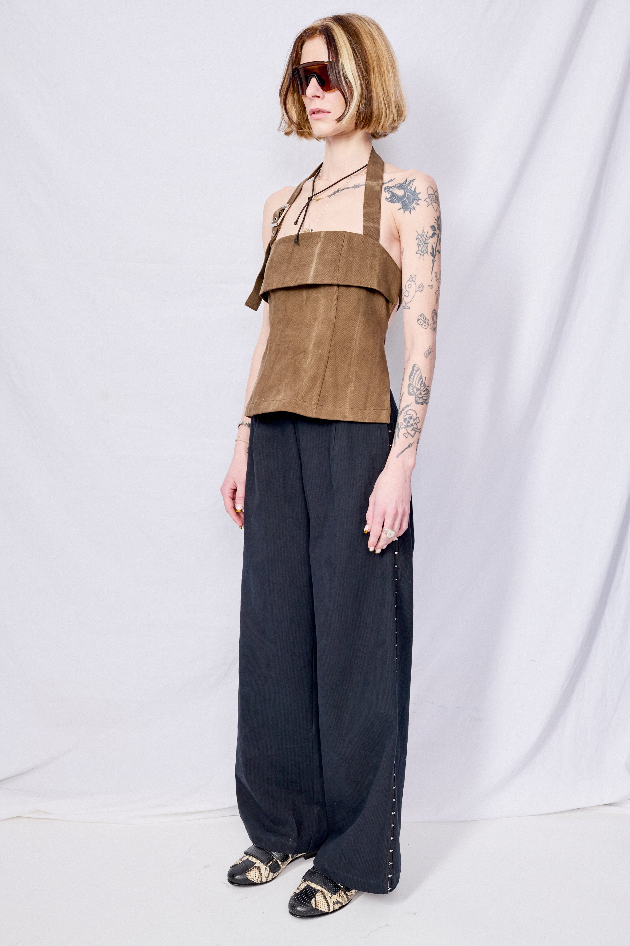 Canvas Overdye Strap Halter Top