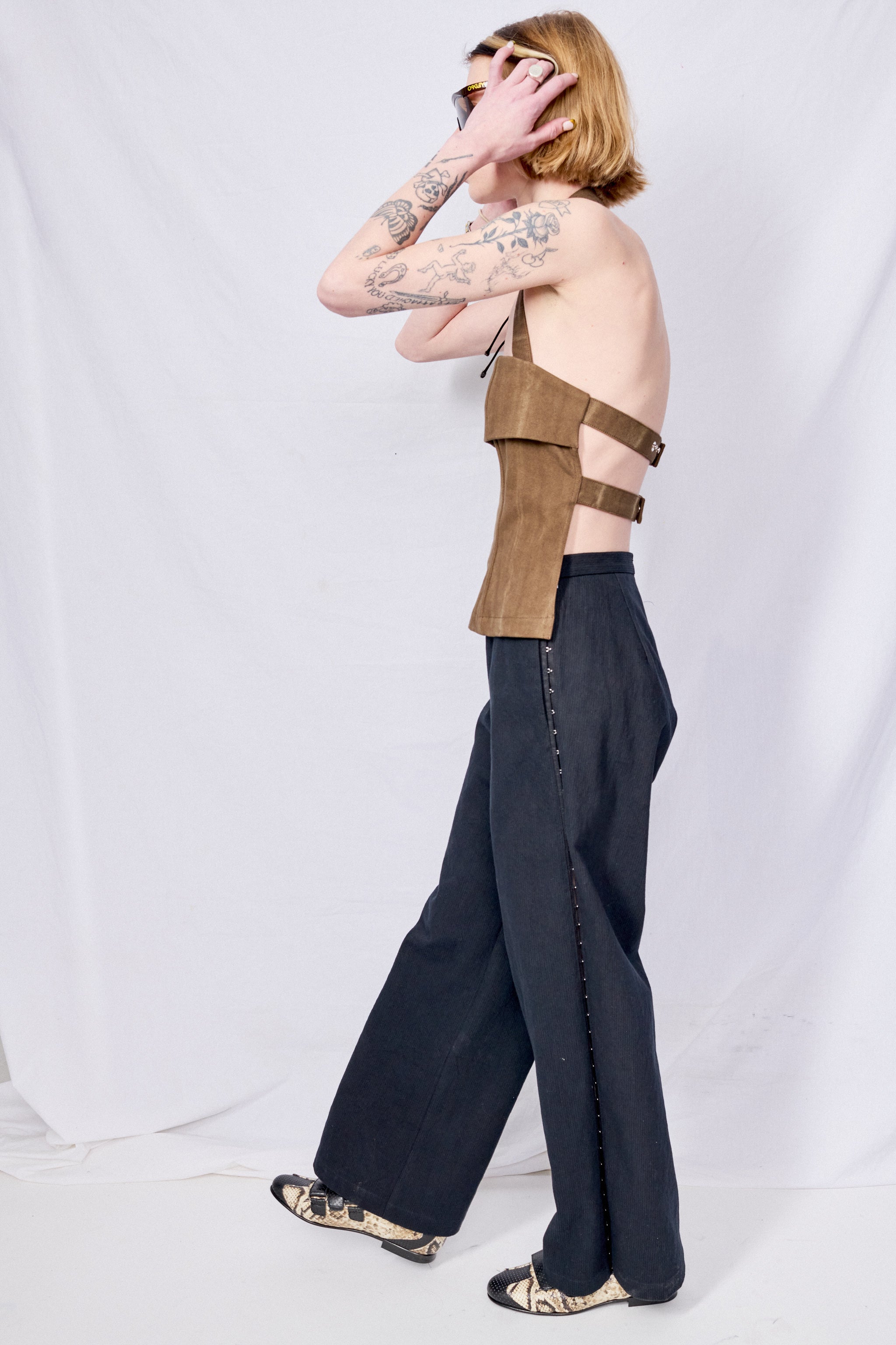 Canvas Overdye Strap Halter Top
