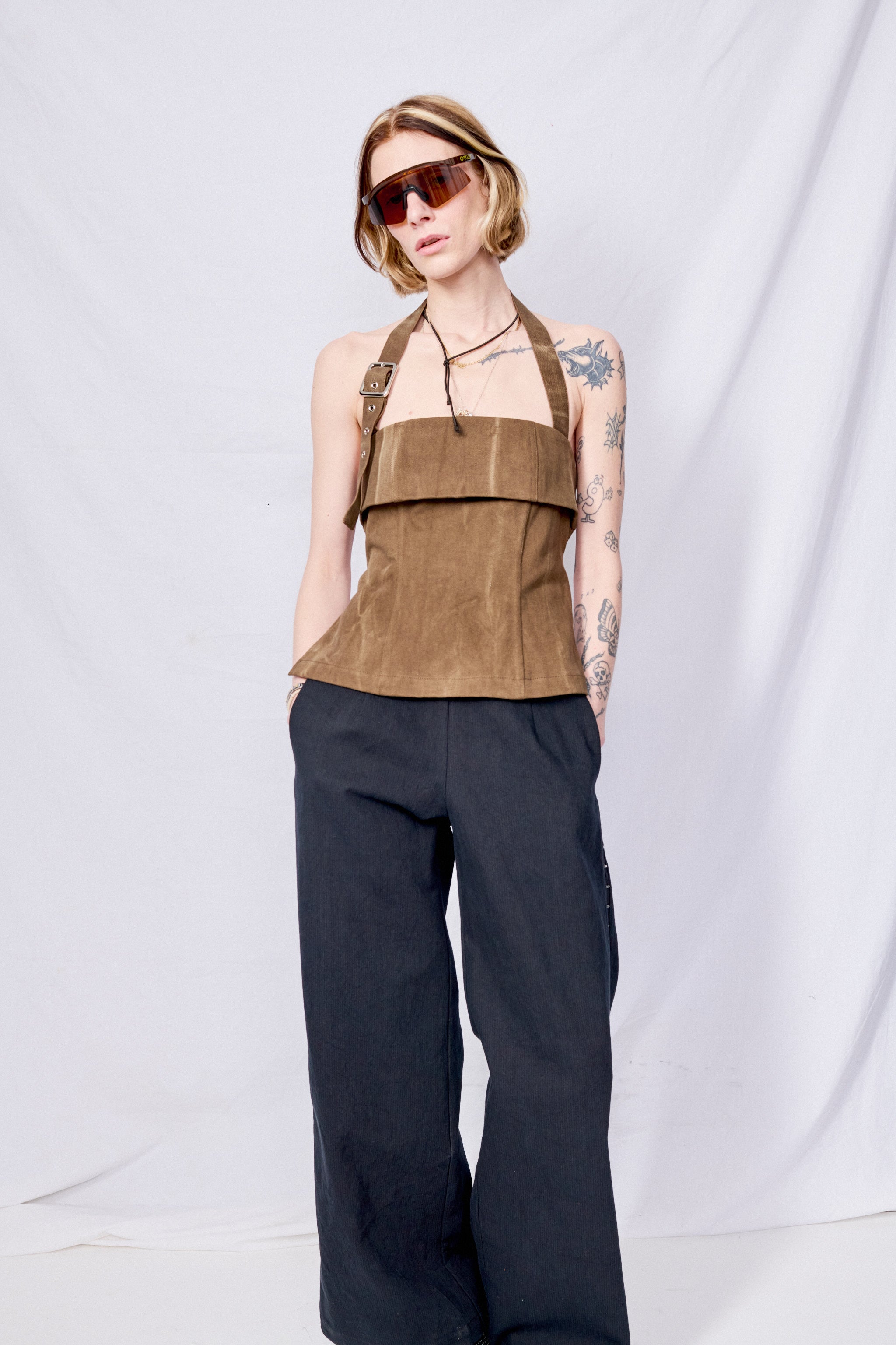 Canvas Overdye Strap Halter Top