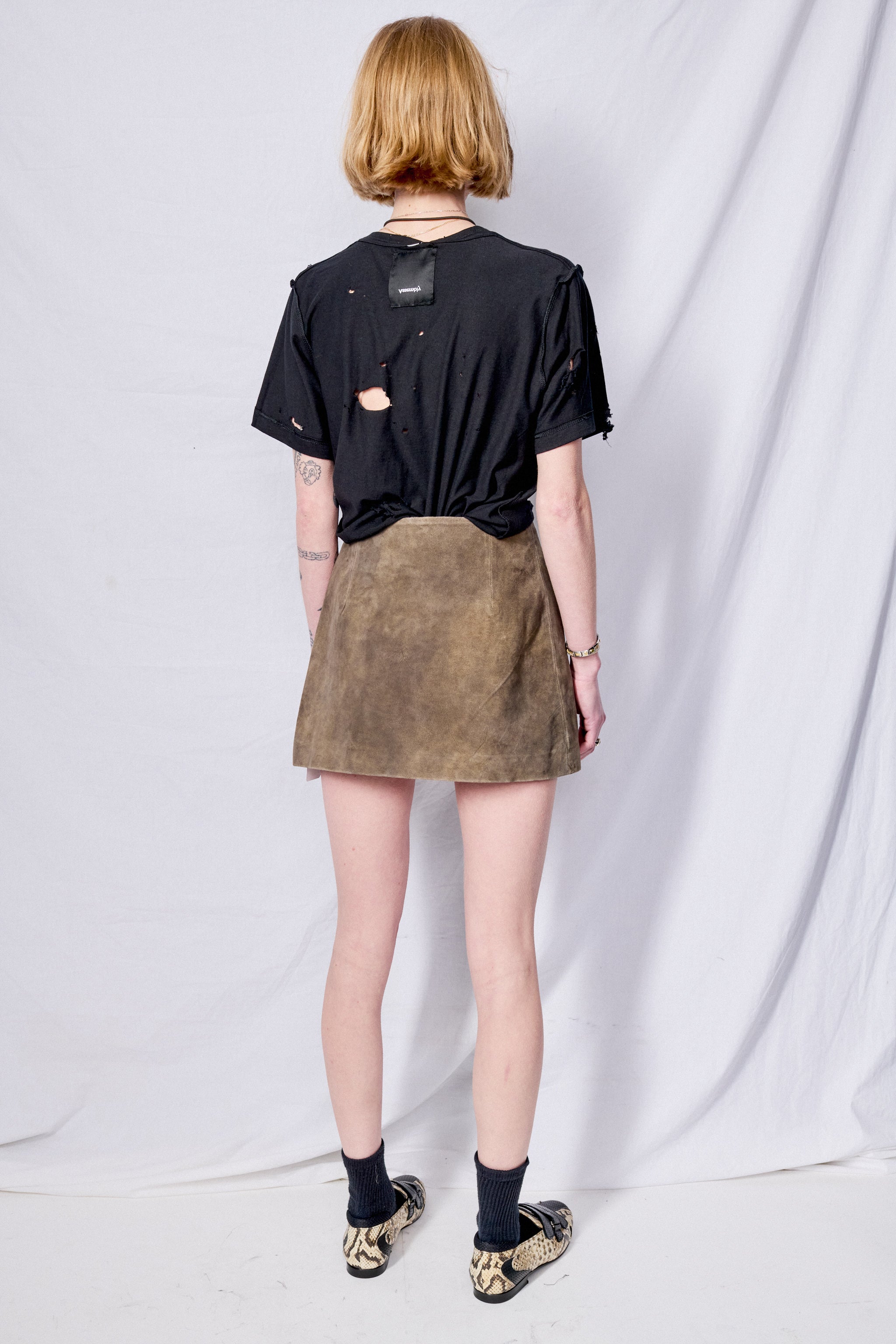 Antique Brown Leather Wrap Mini Skirt