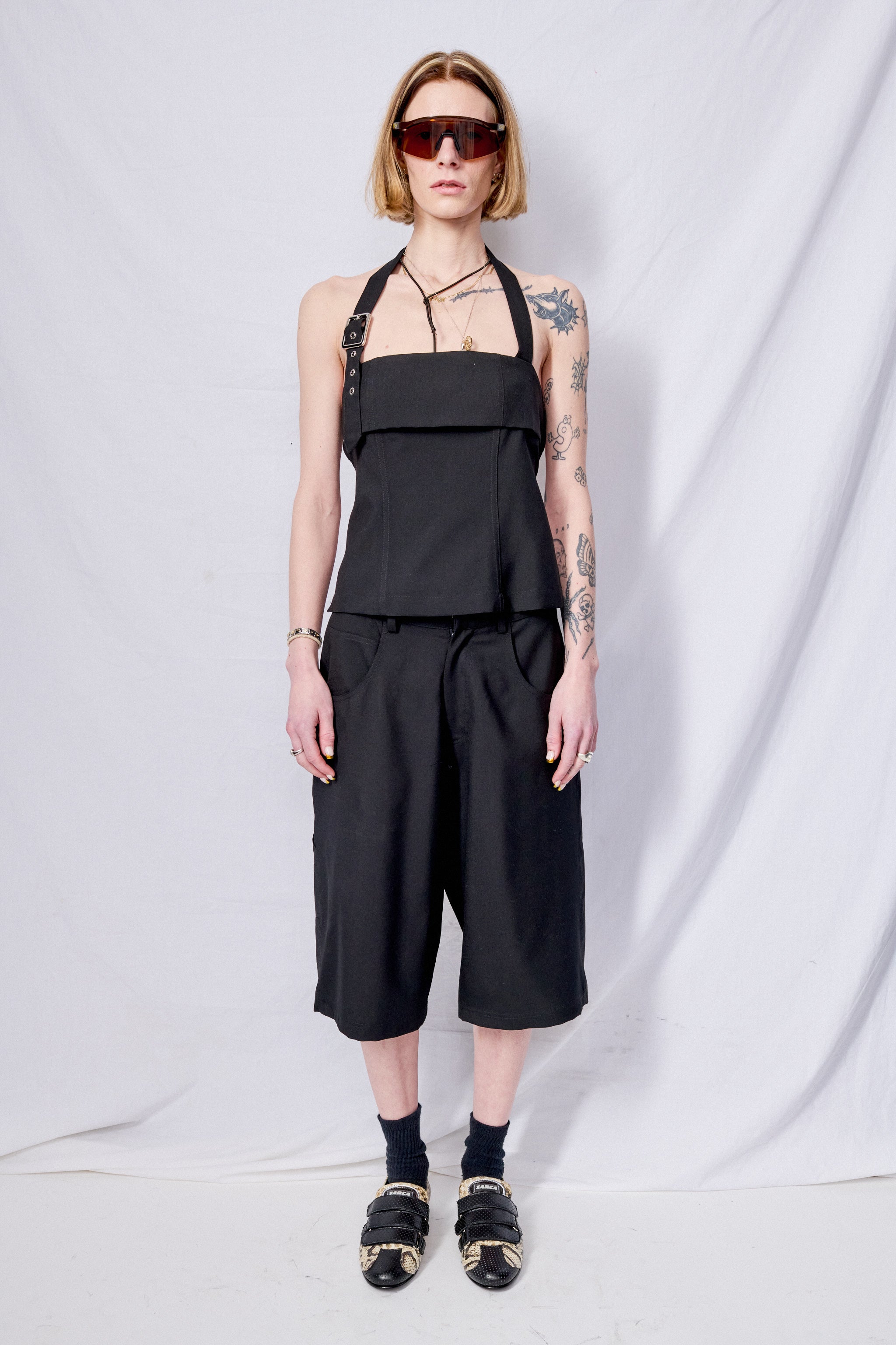 Black Suiting Strap Halter Top