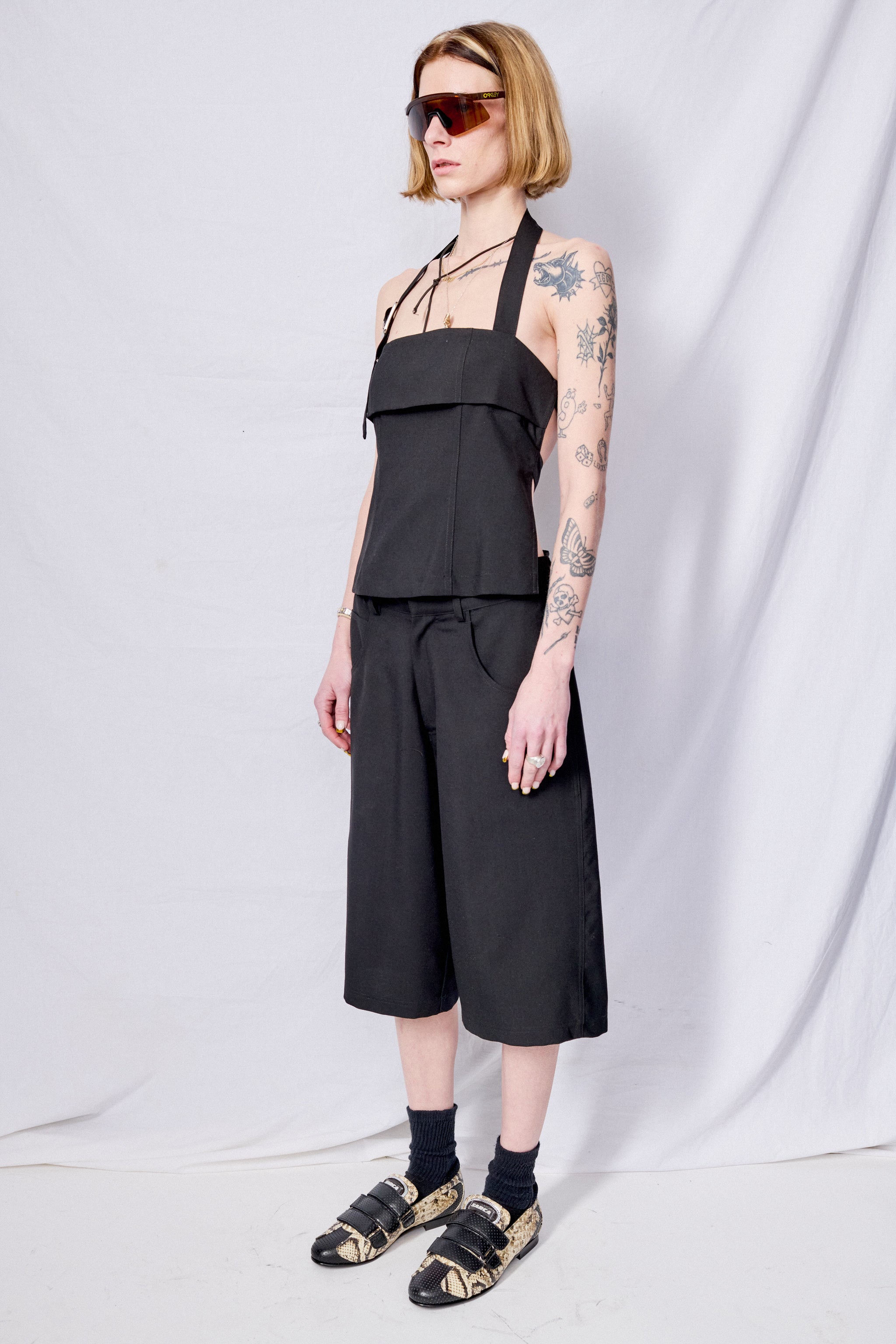 Black Suiting Strap Halter Top