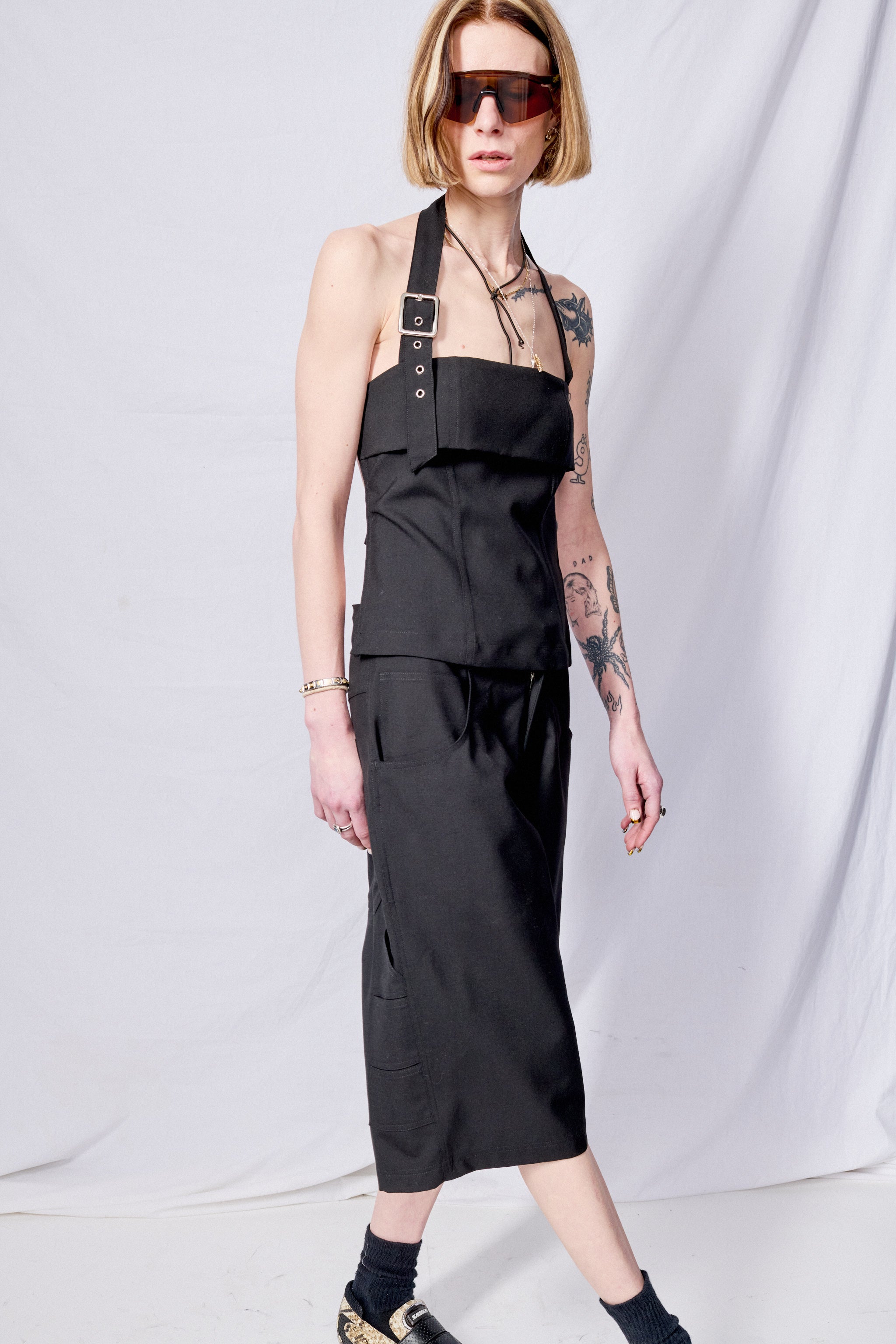 Black Suiting Strap Halter Top