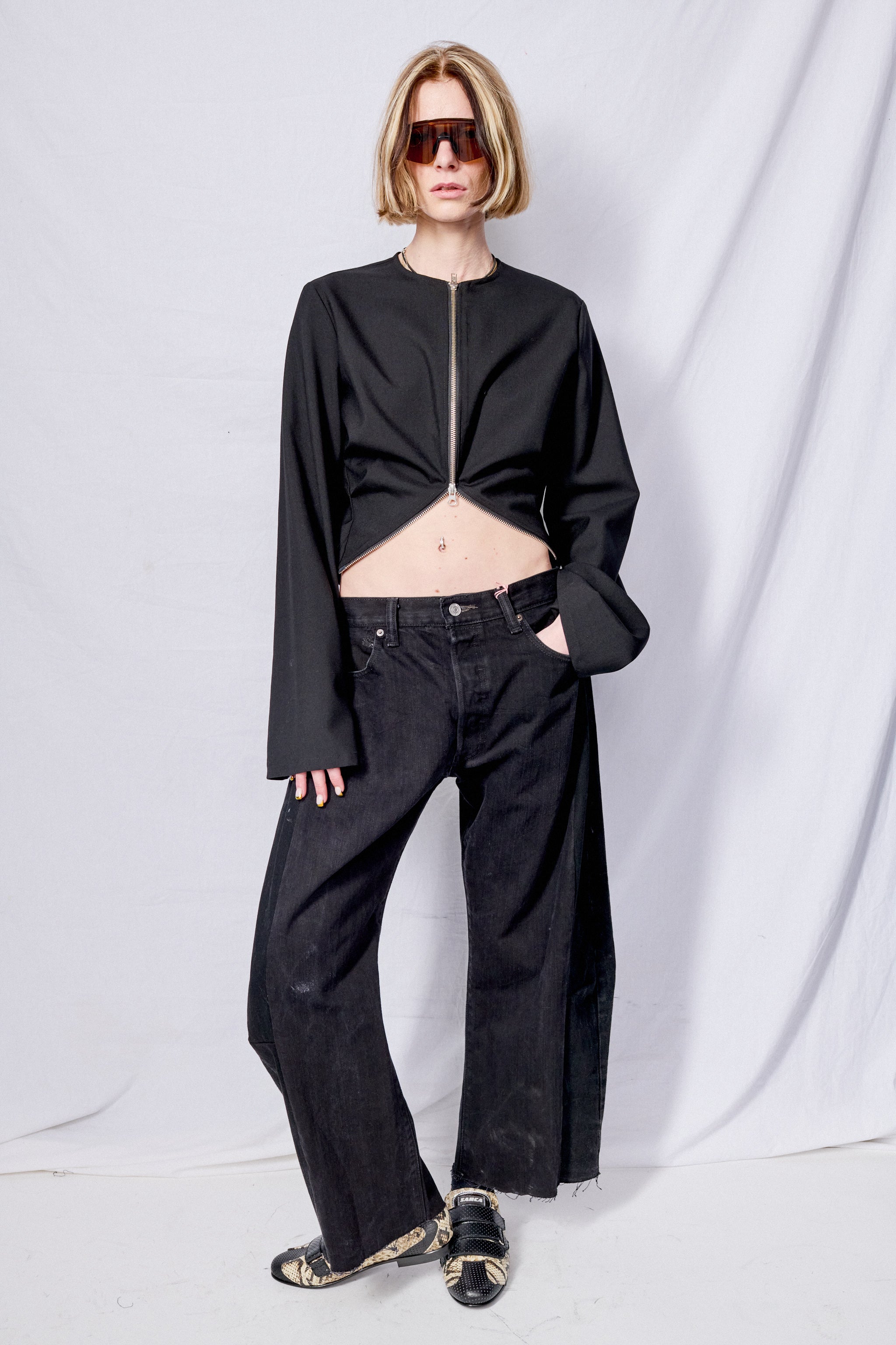 Black Suiting Draped Top