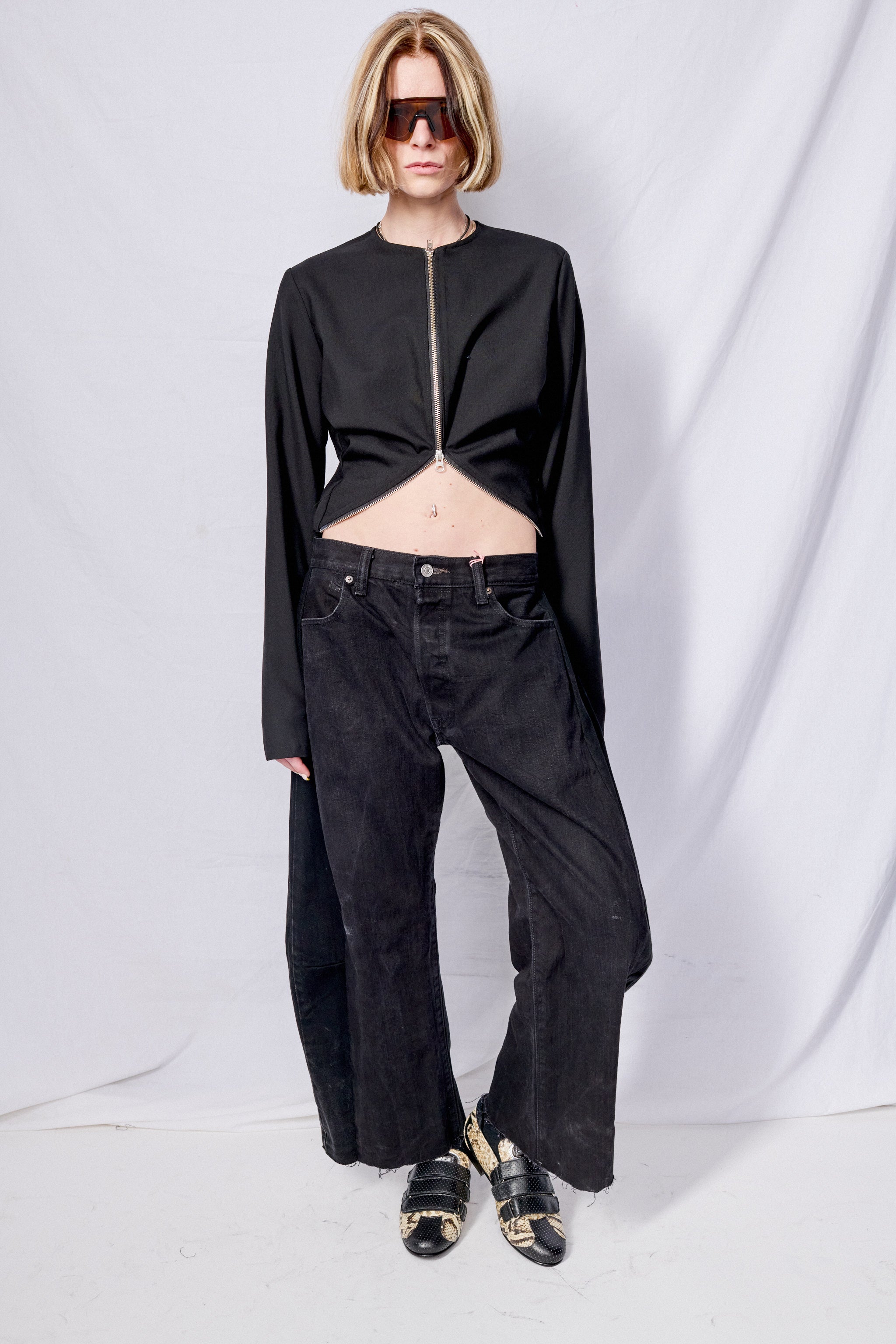 Black Suiting Draped Top