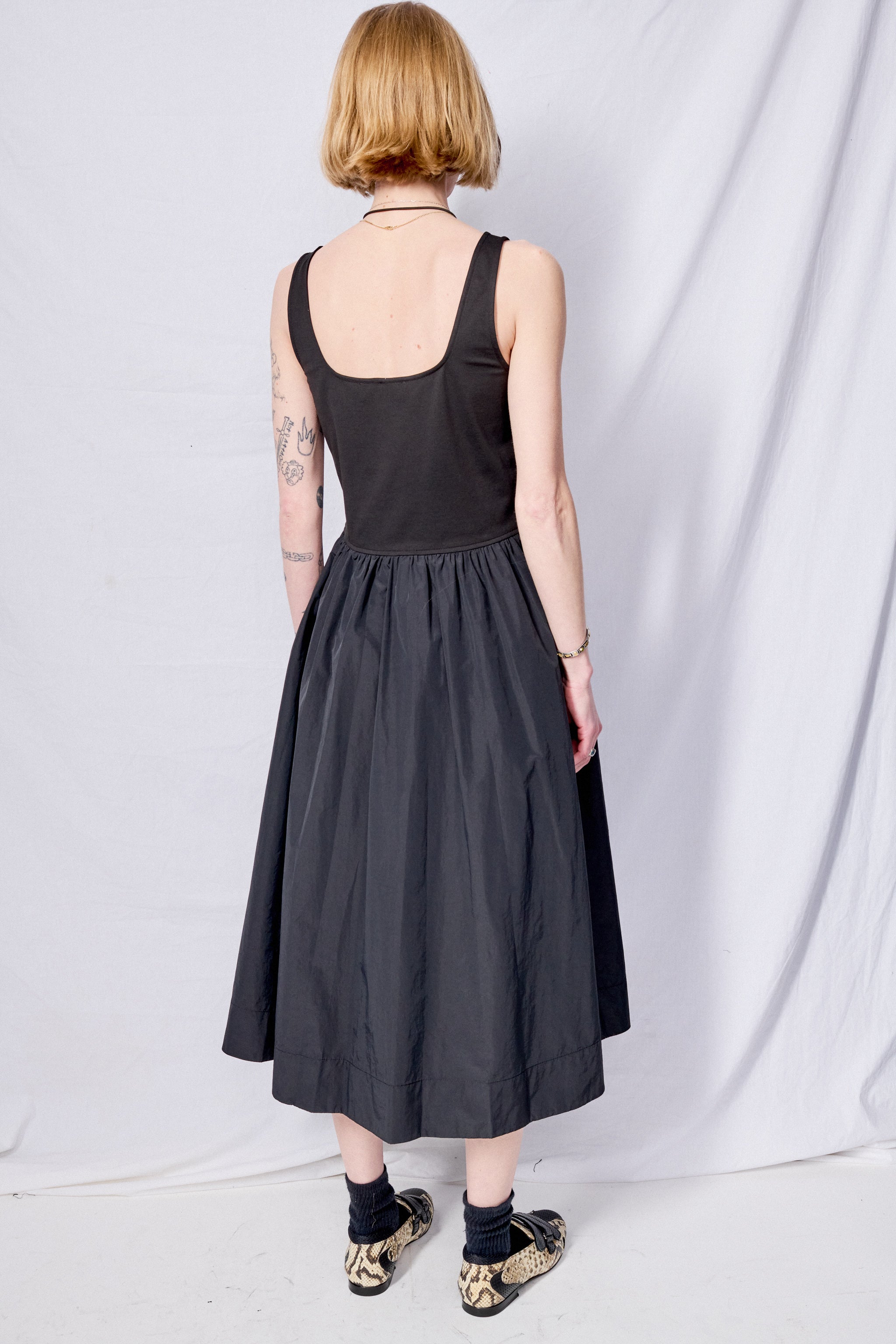 Black Jersey Mixed Long Dress