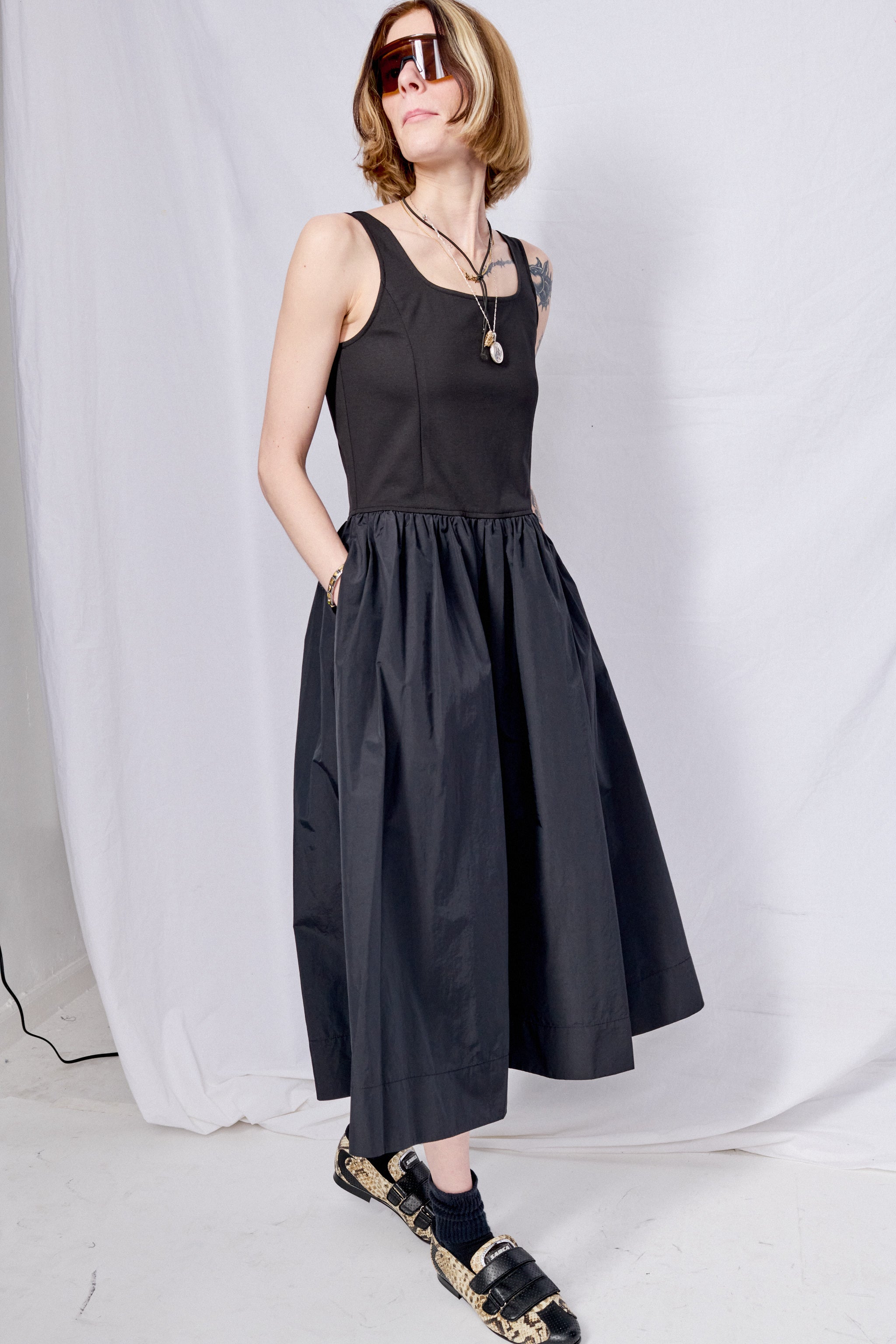 Black Jersey Mixed Long Dress