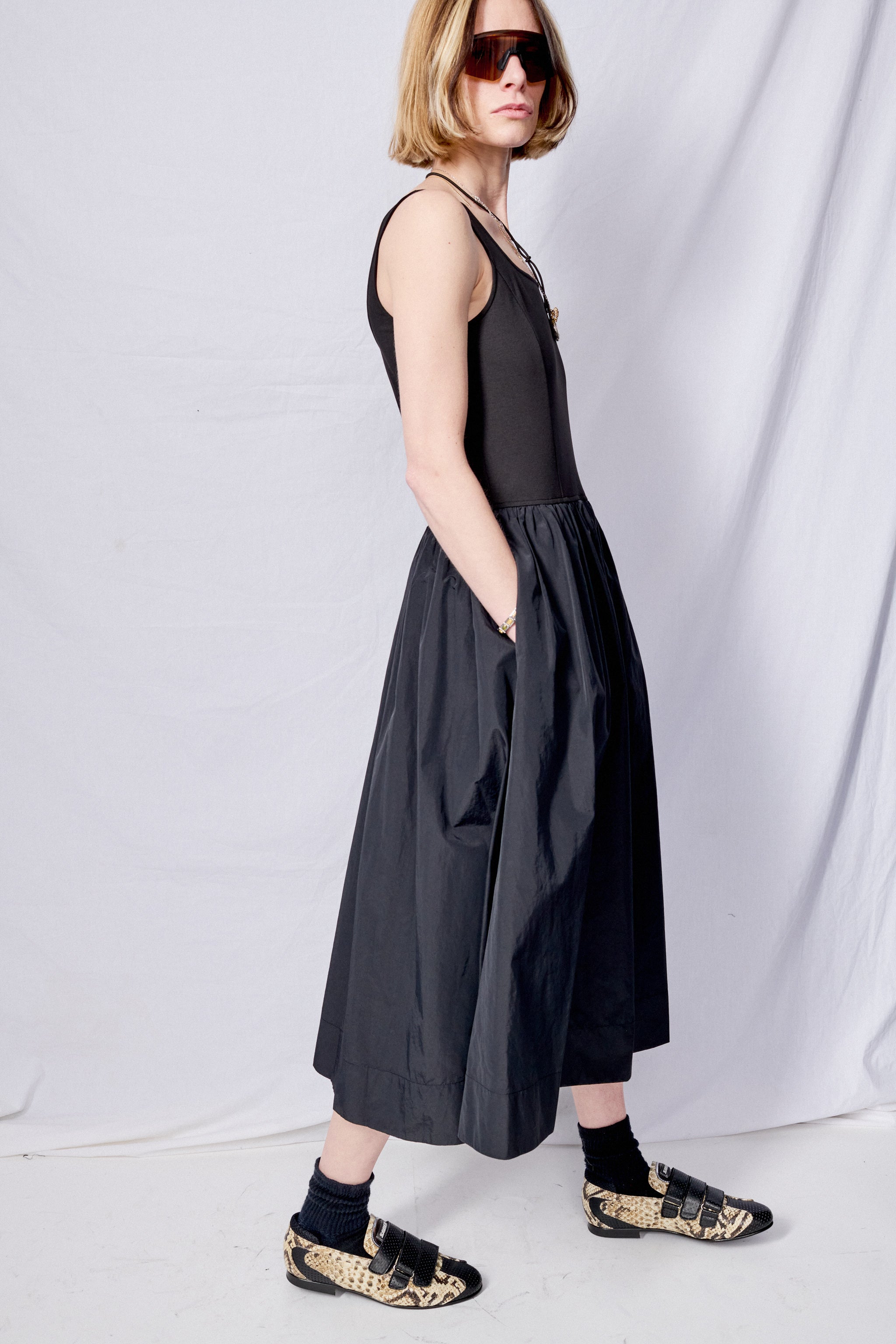 Black Jersey Mixed Long Dress