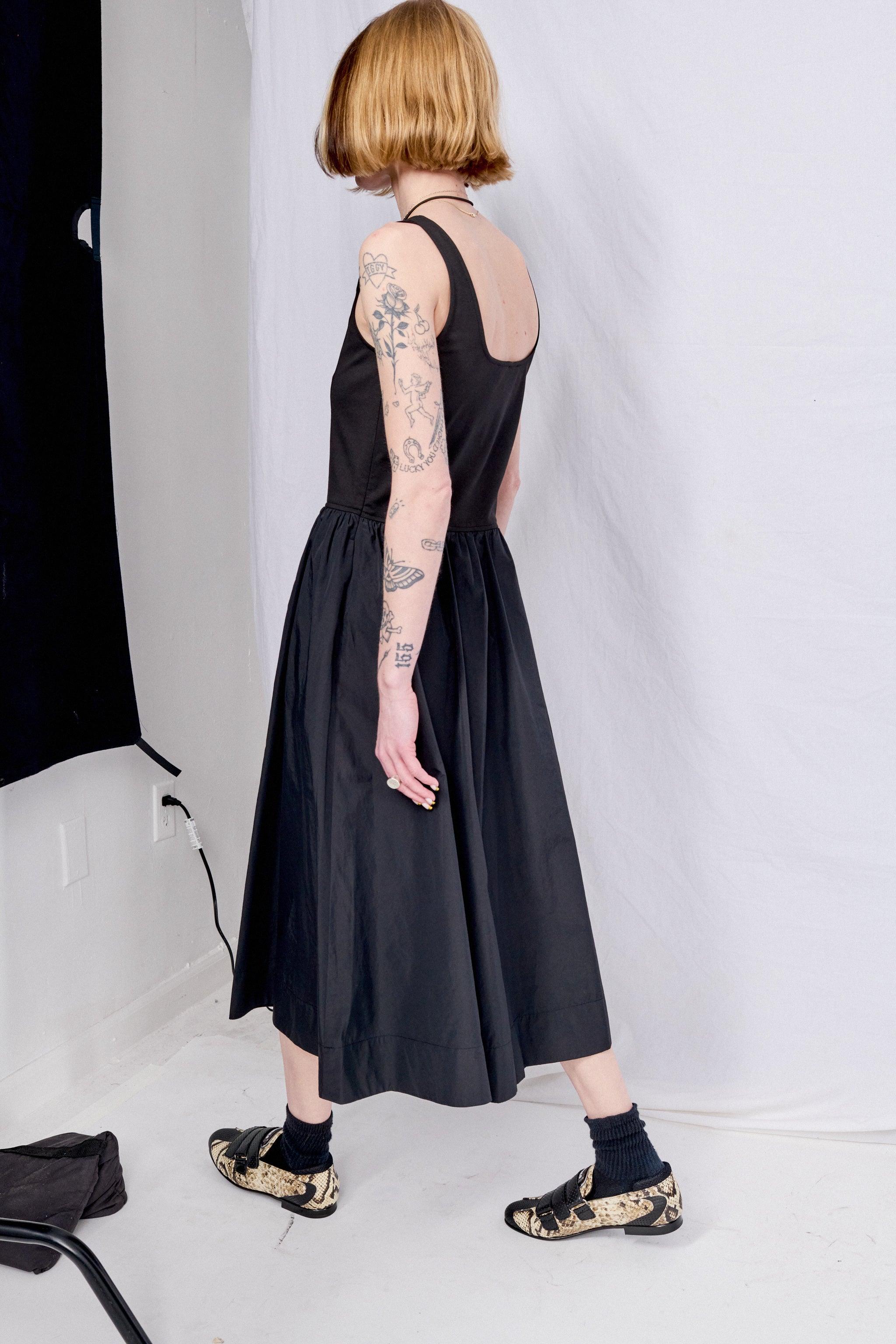 Black Jersey Mixed Long Dress