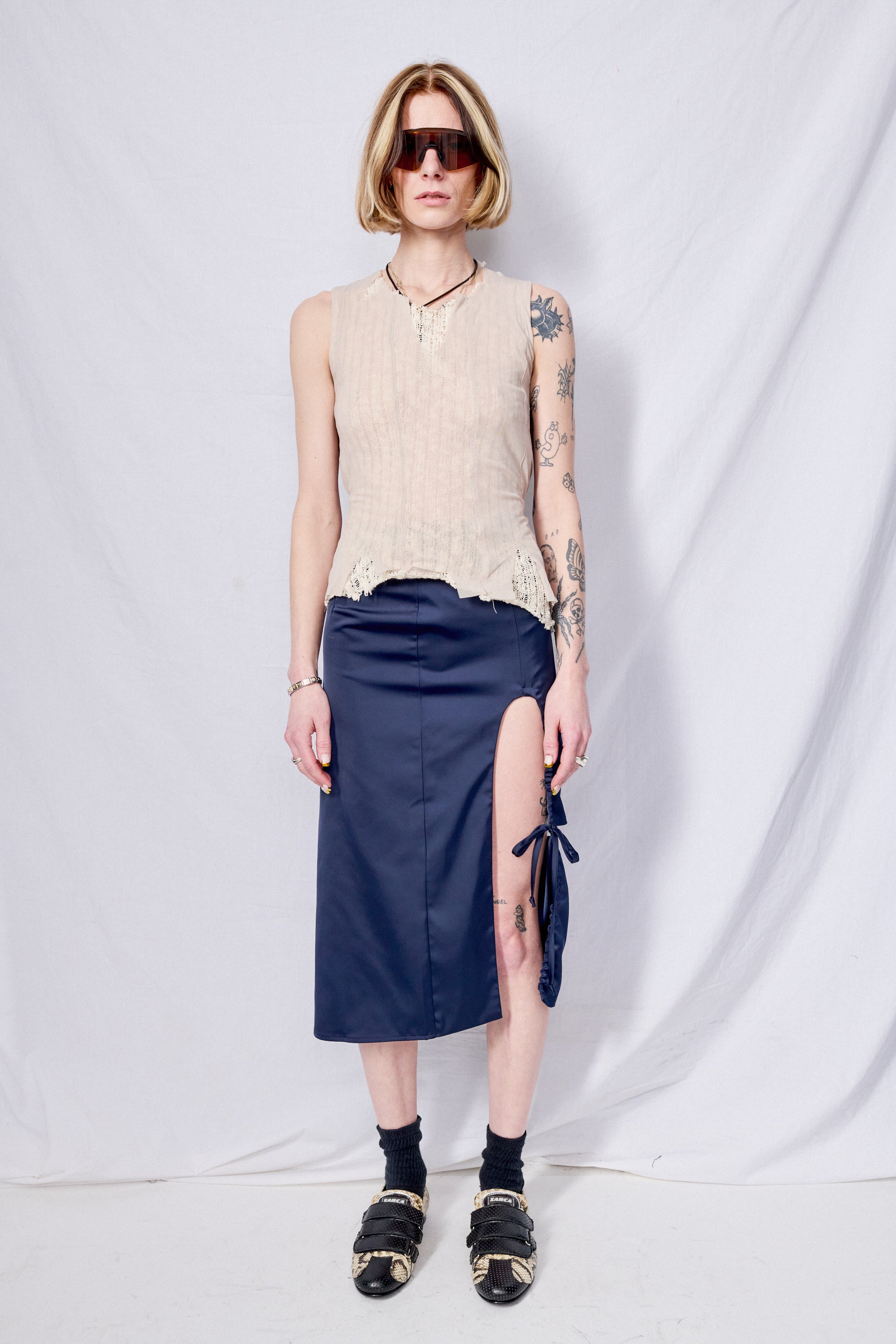 Taupe Nylon Mesh Ragged Vest