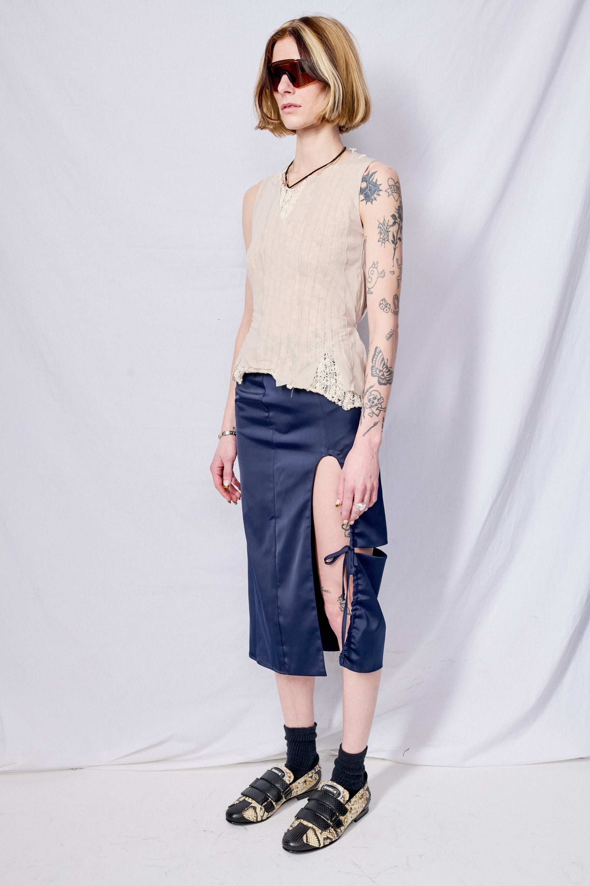 Taupe Nylon Mesh Ragged Vest